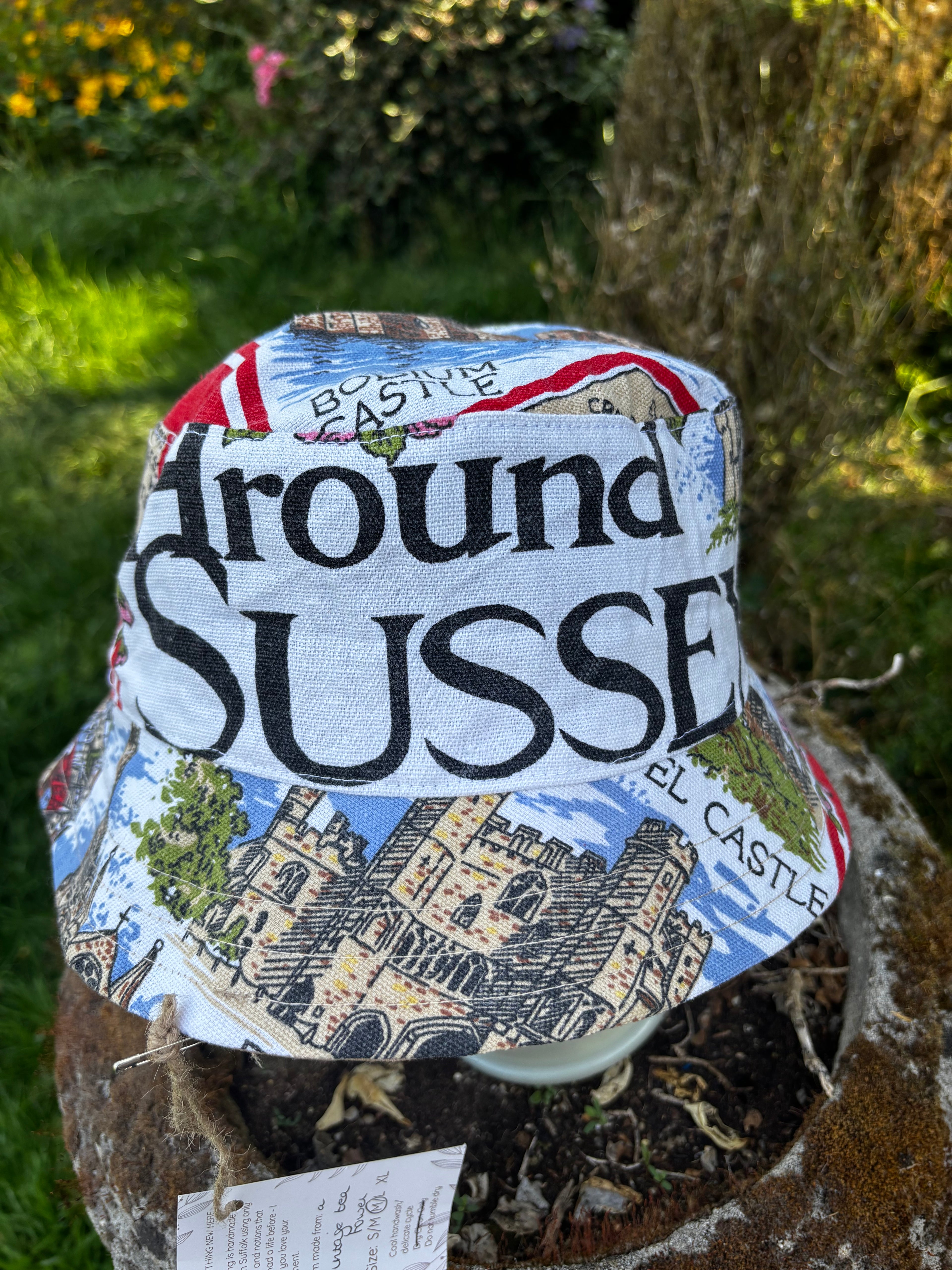 Vintage Tea Towel Upcycled Bucket Hat - Around Sussex