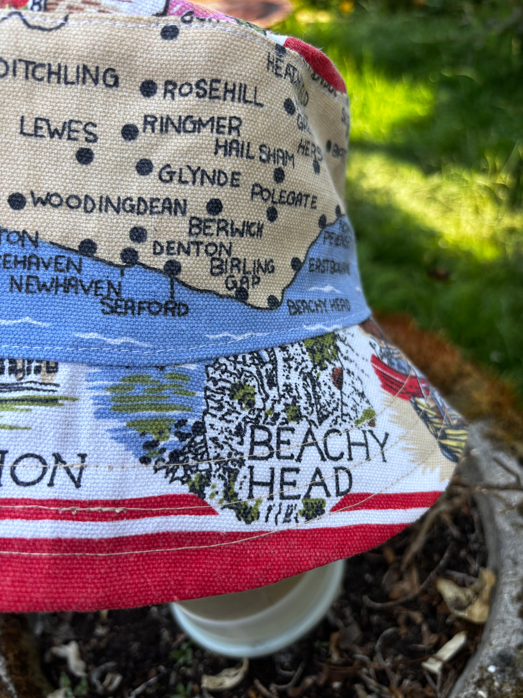 Vintage Tea Towel Upcycled Bucket Hat - Around Sussex