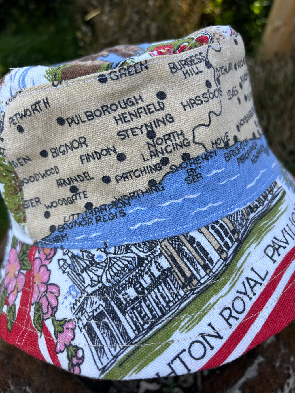 Vintage Tea Towel Upcycled Bucket Hat - Around Sussex