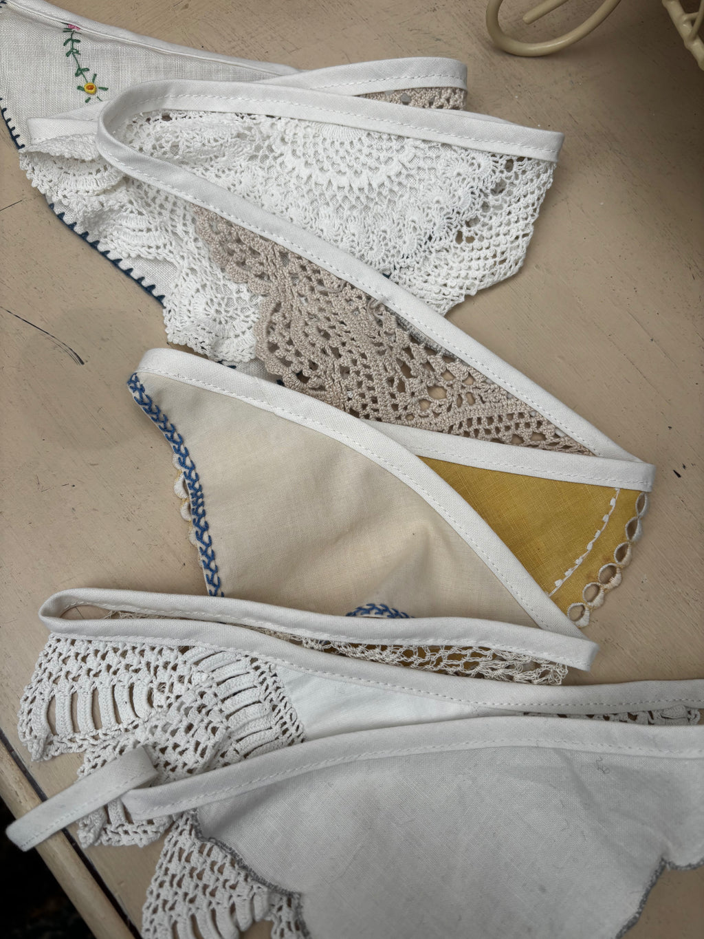 Upcycled Doily and Napkin Bunting