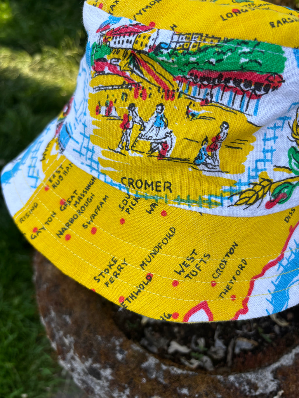 Vintage Tea Towel Upcycled Bucket Hat - Norfolk