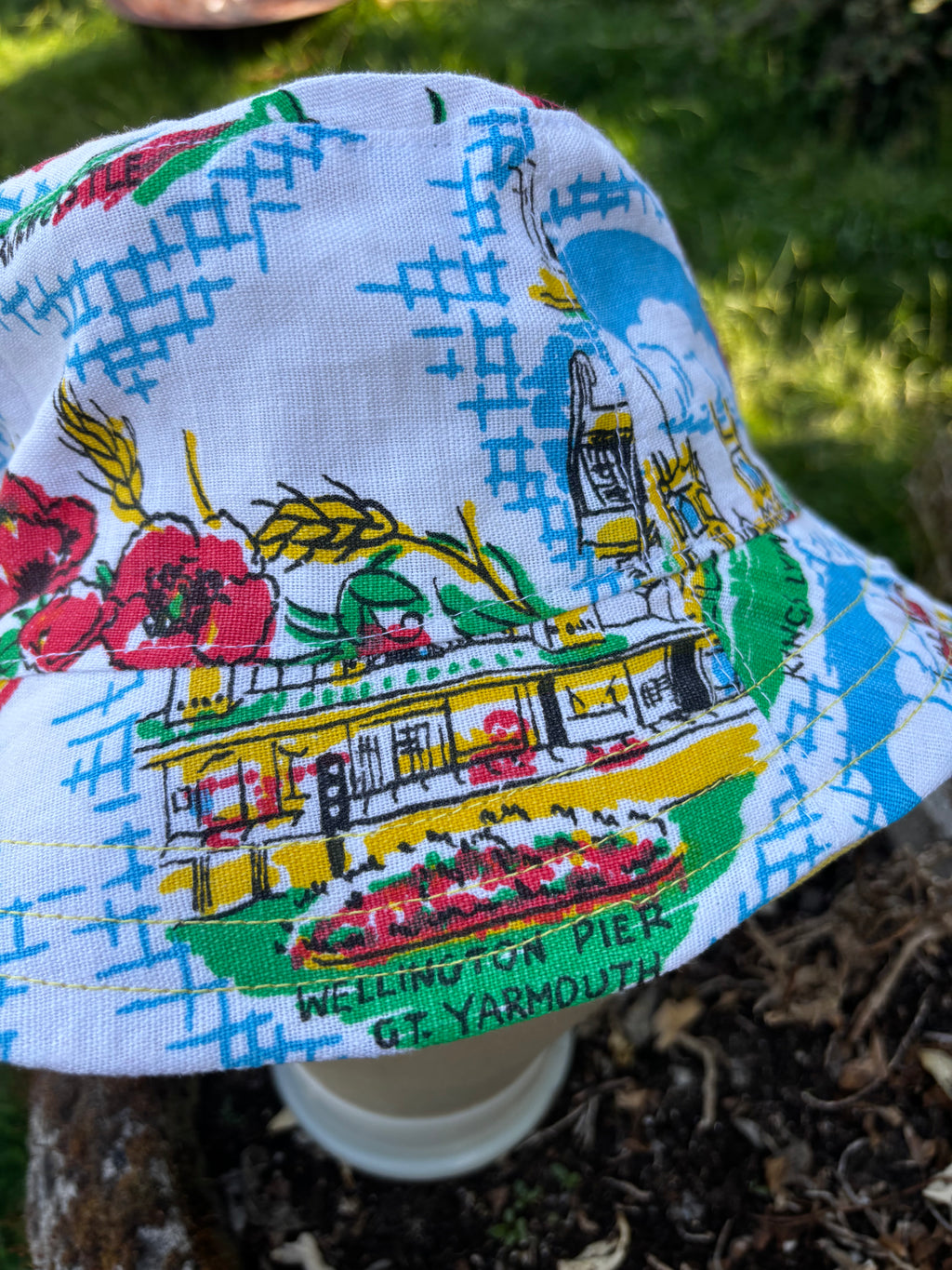 Vintage Tea Towel Upcycled Bucket Hat - Norfolk