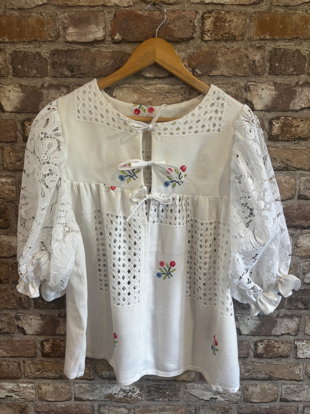 Dottie Puff Sleeve Drapey Hand Embroidered Blouse