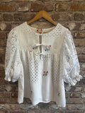 Dottie Puff Sleeve Drapey Hand Embroidered Blouse