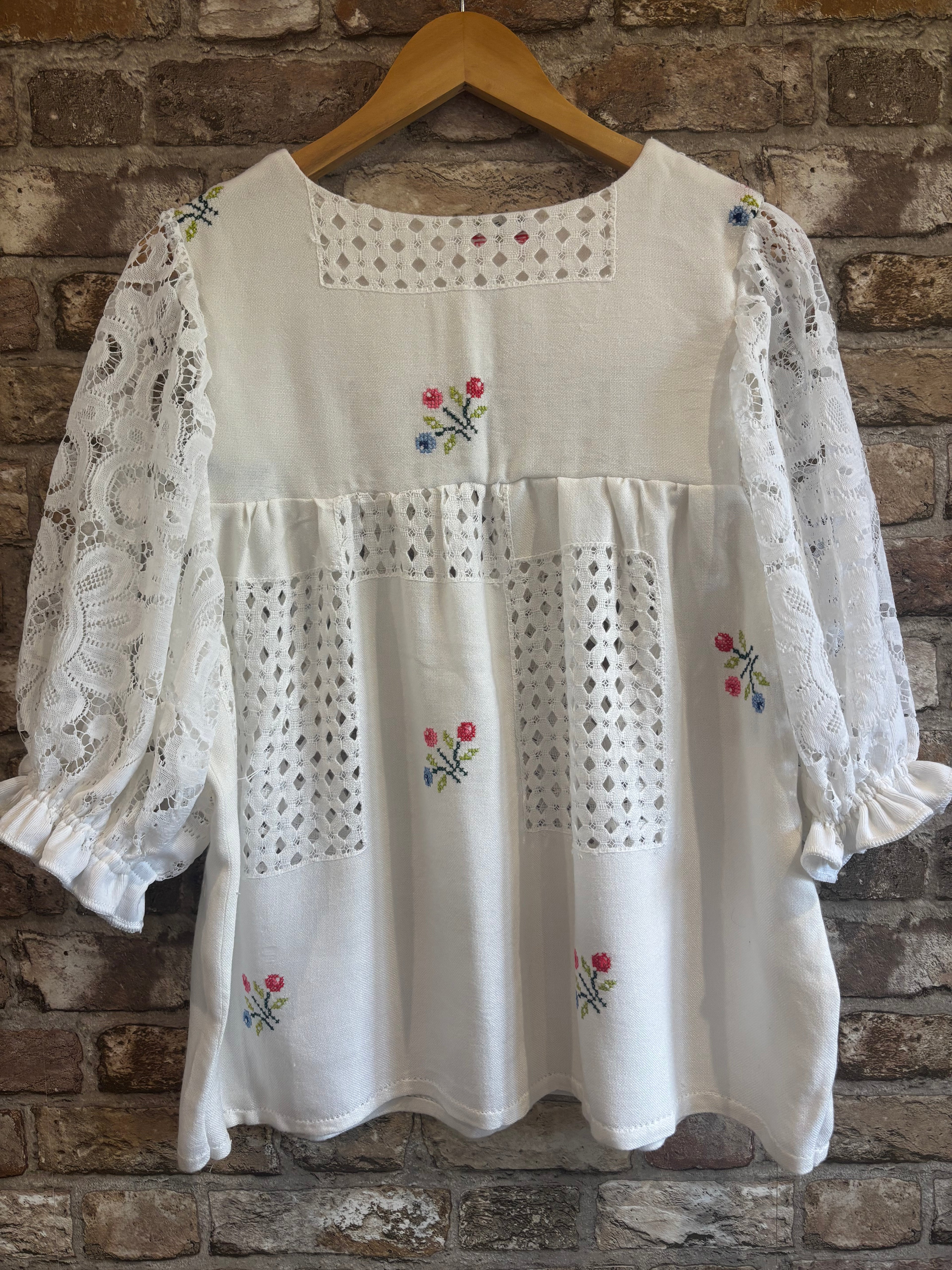 Dottie Puff Sleeve Drapey Hand Embroidered Blouse