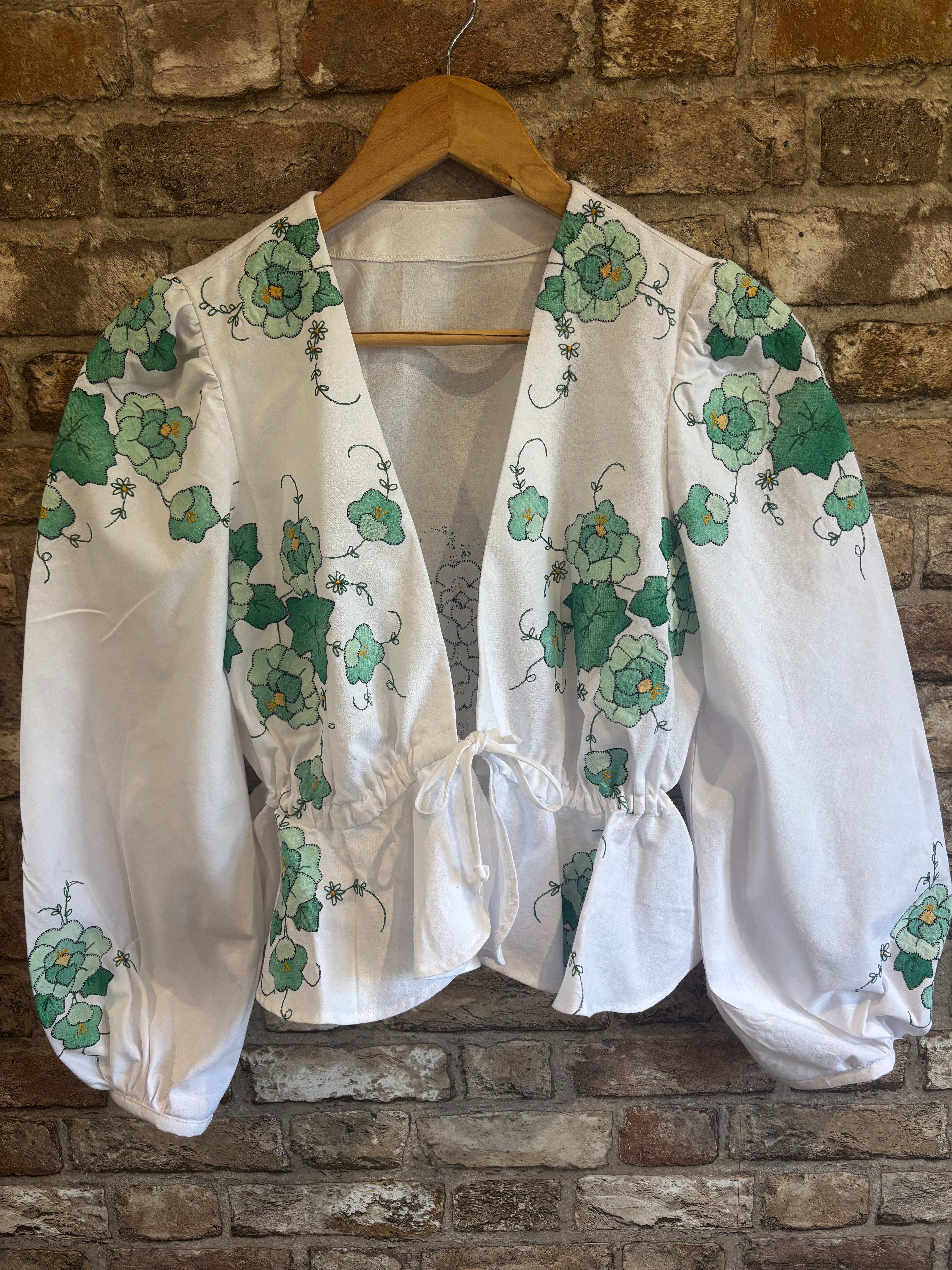 Isla Long Sleeve Plunge Neckline Green Appliqué