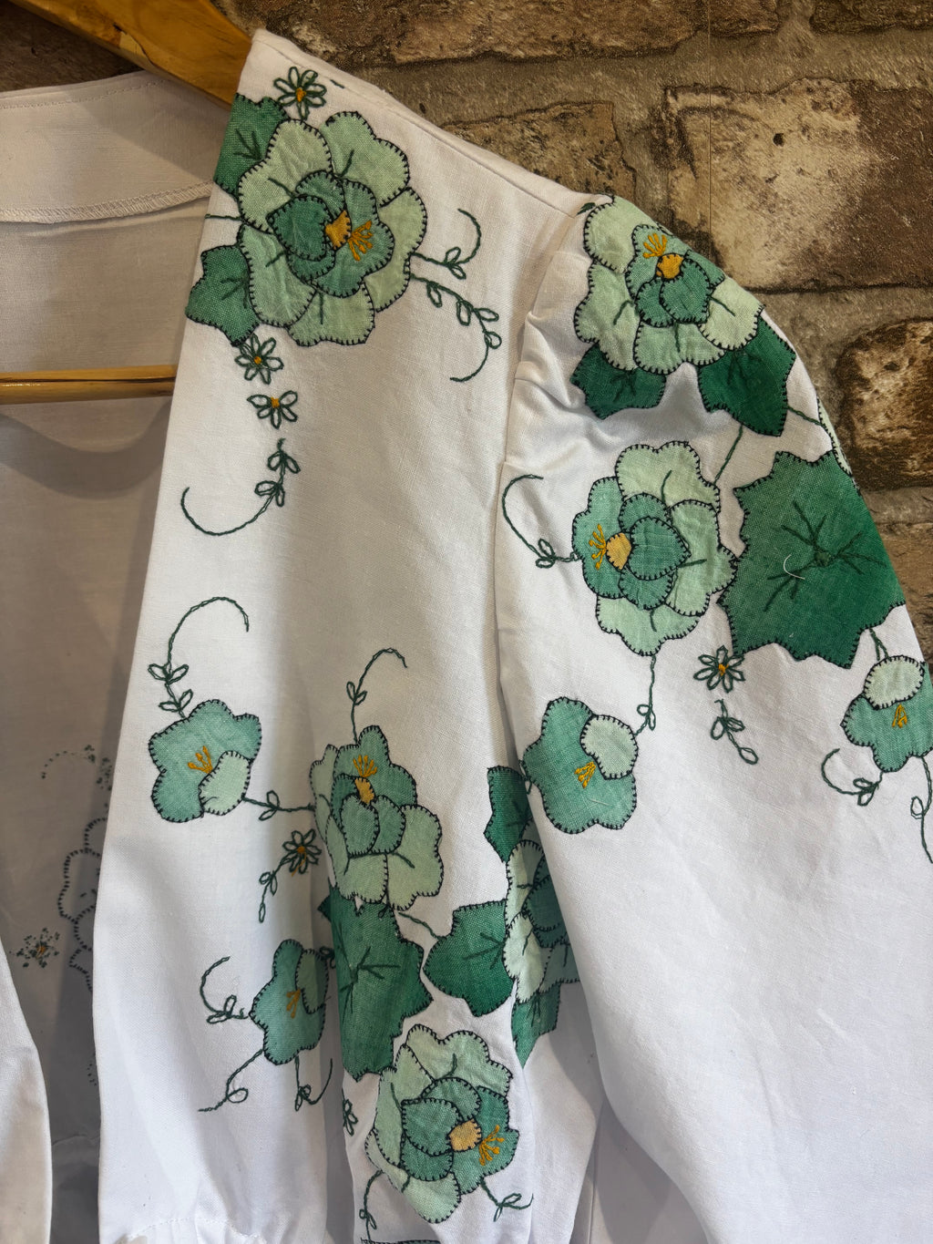 Isla Long Sleeve Plunge Neckline Green Appliqué