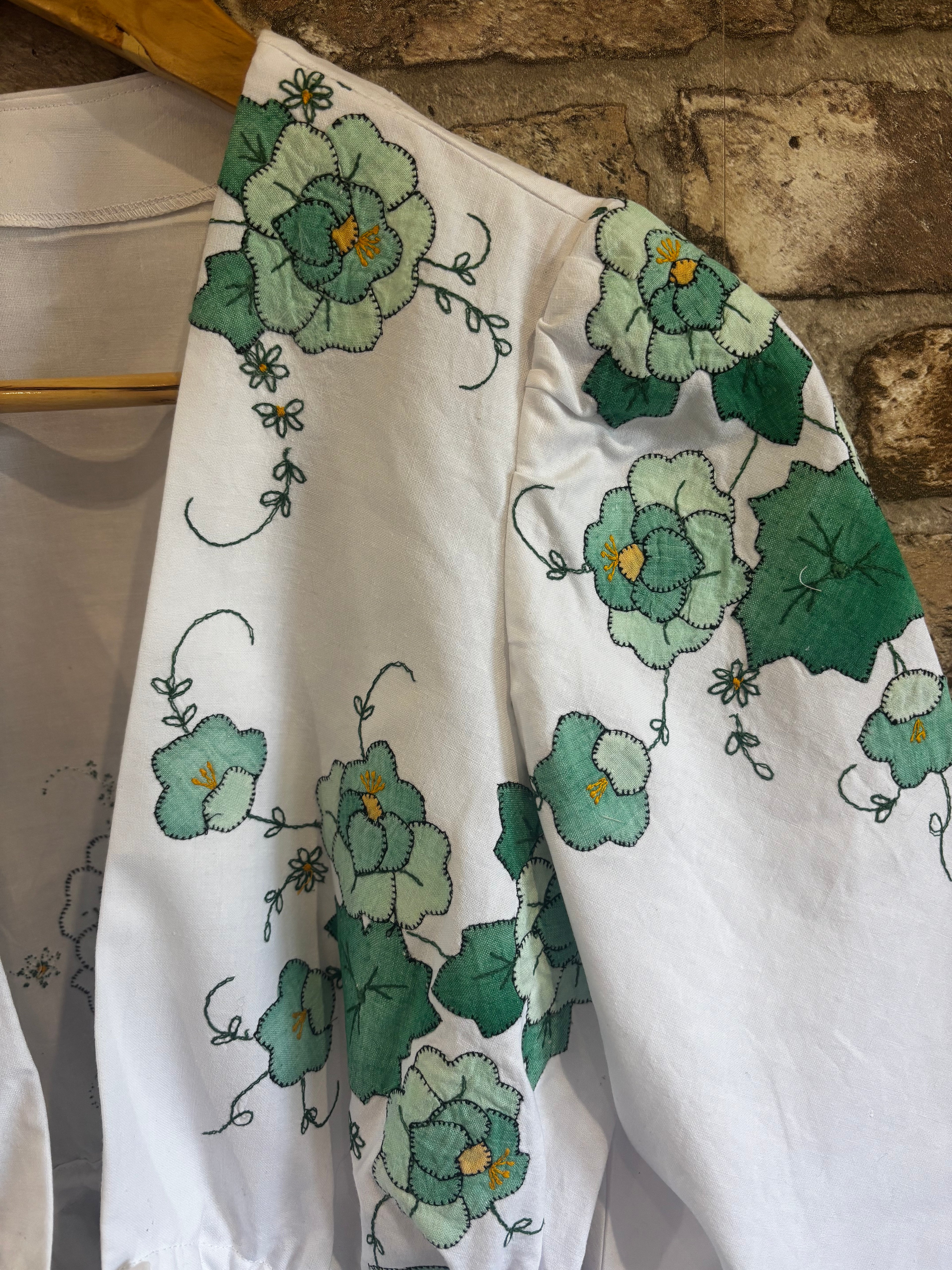 Isla Long Sleeve Plunge Neckline Green Appliqué