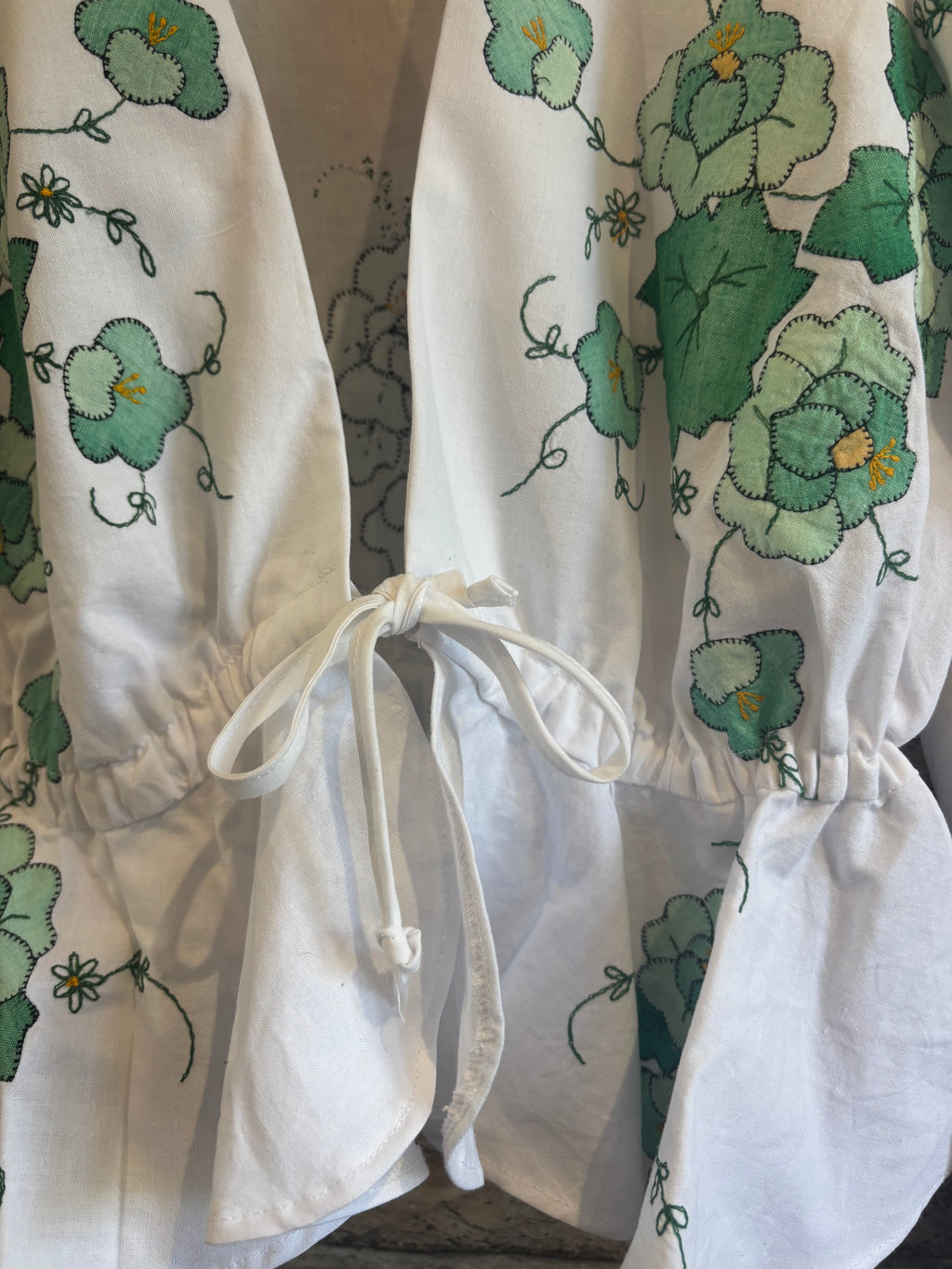 Isla Long Sleeve Plunge Neckline Green Appliqué