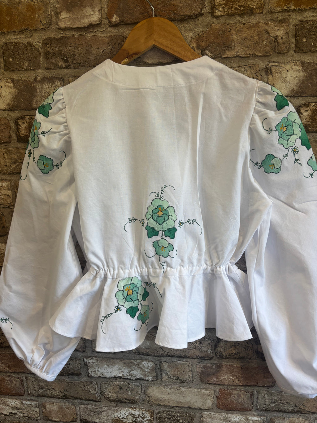Isla Long Sleeve Plunge Neckline Green Appliqué