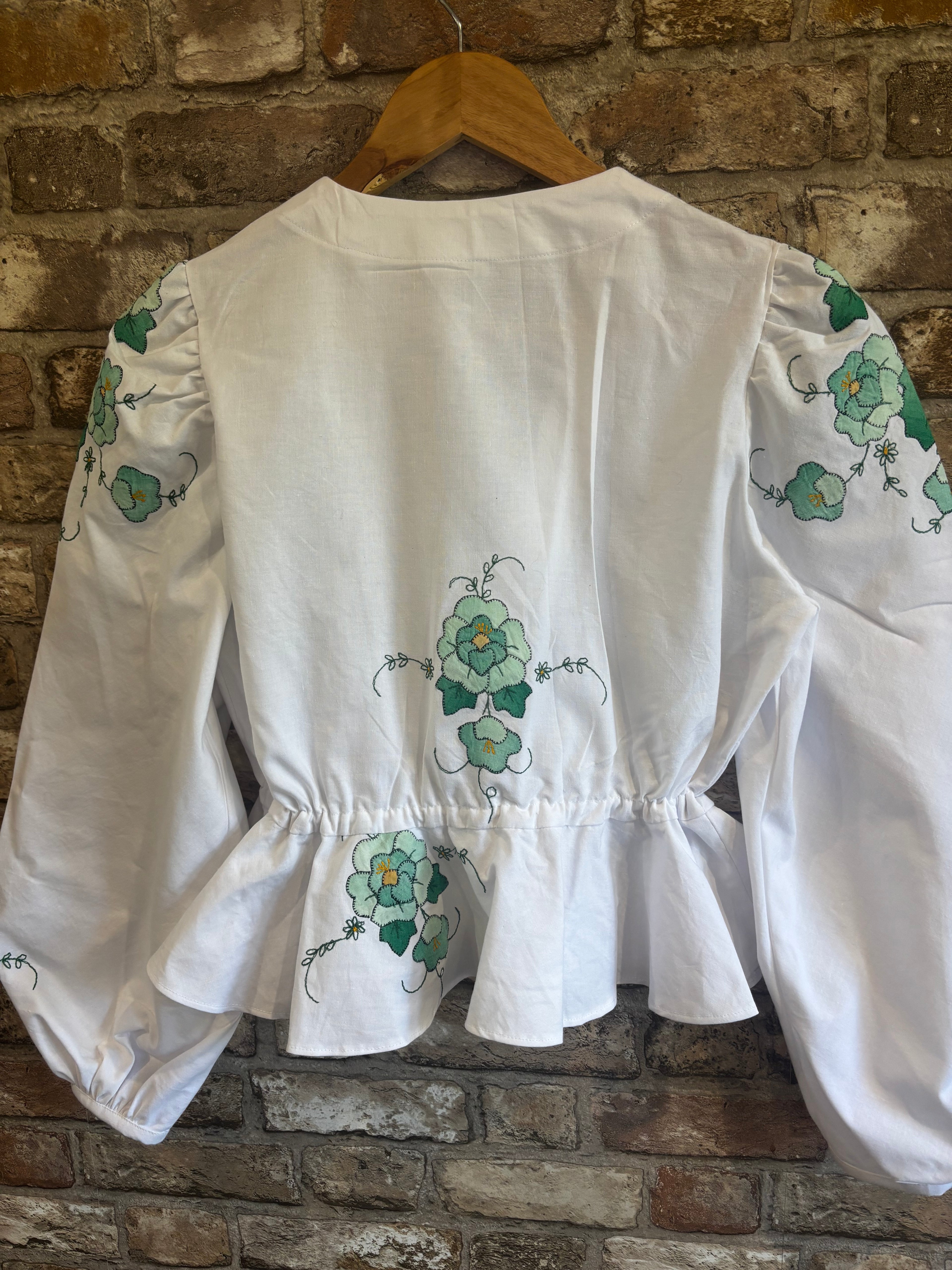 Isla Long Sleeve Plunge Neckline Green Appliqué