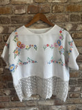 Embroidered Rayon Top with Lace Hem – One of a Kind