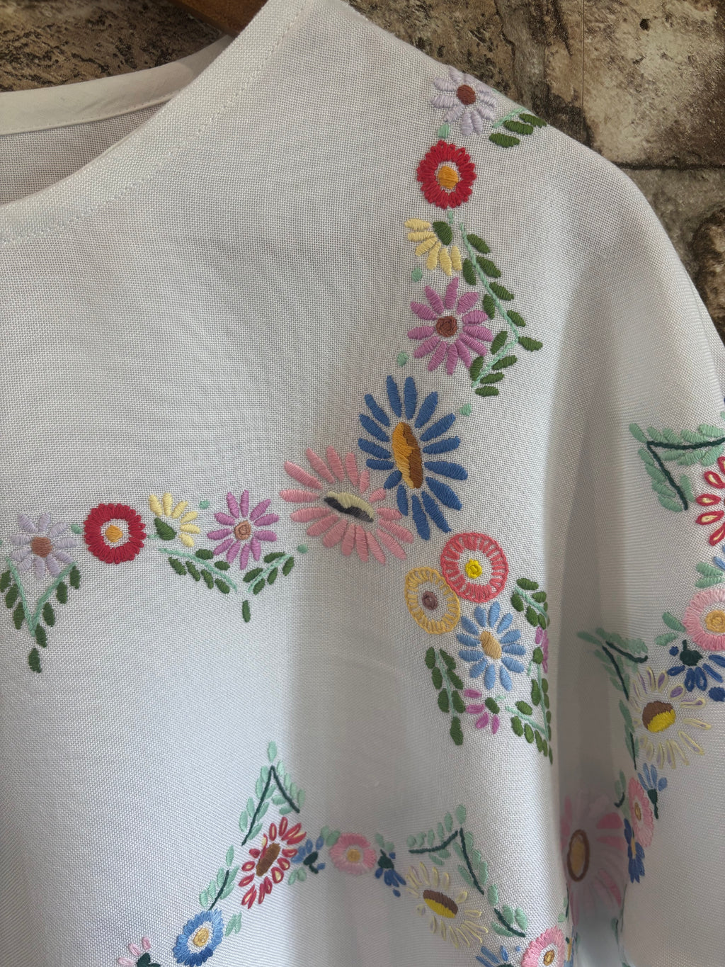Embroidered Rayon Top with Lace Hem – One of a Kind