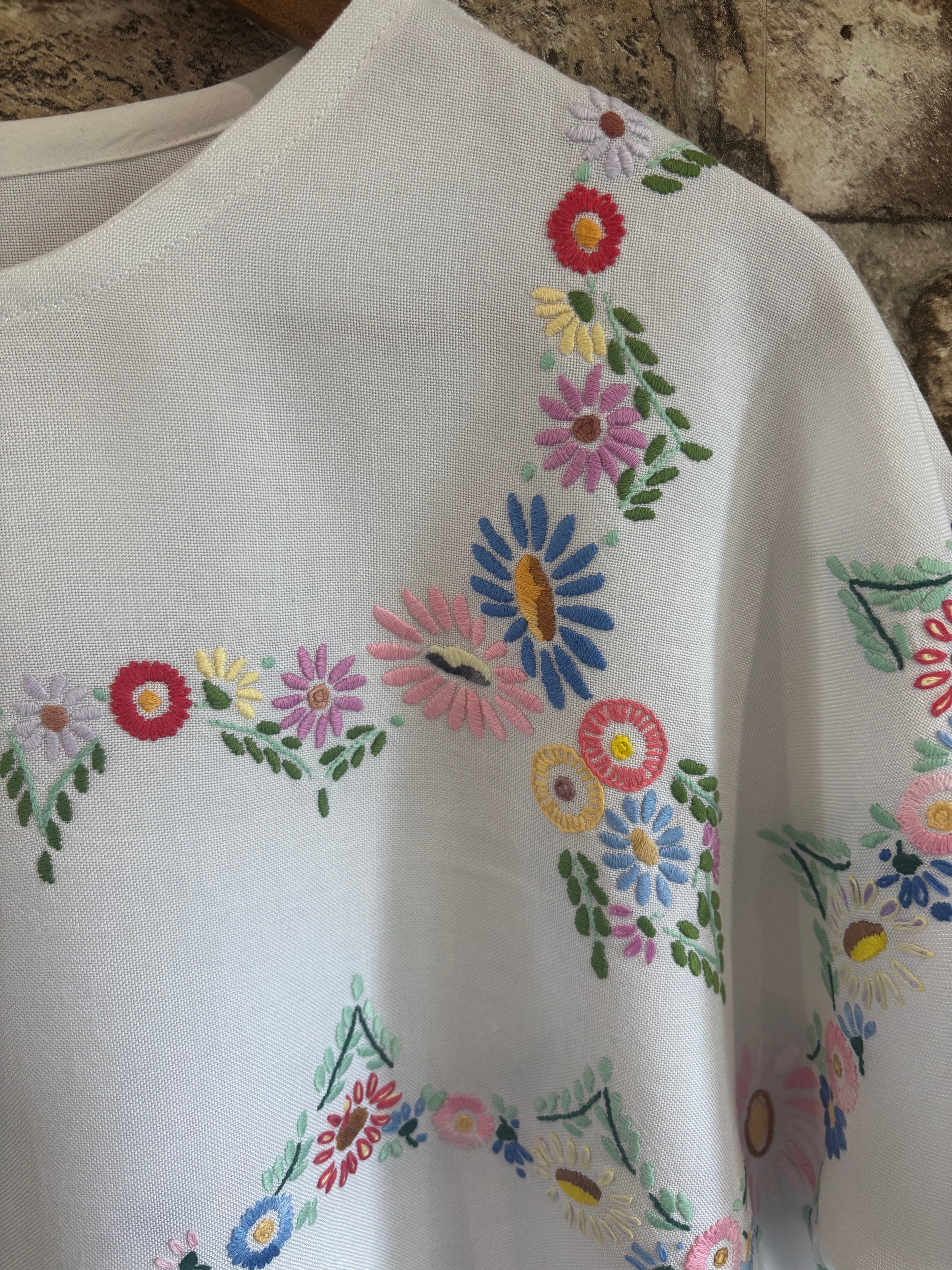 Embroidered Rayon Top with Lace Hem – One of a Kind