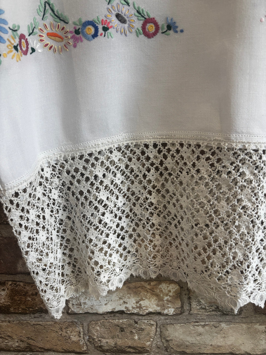 Embroidered Rayon Top with Lace Hem – One of a Kind