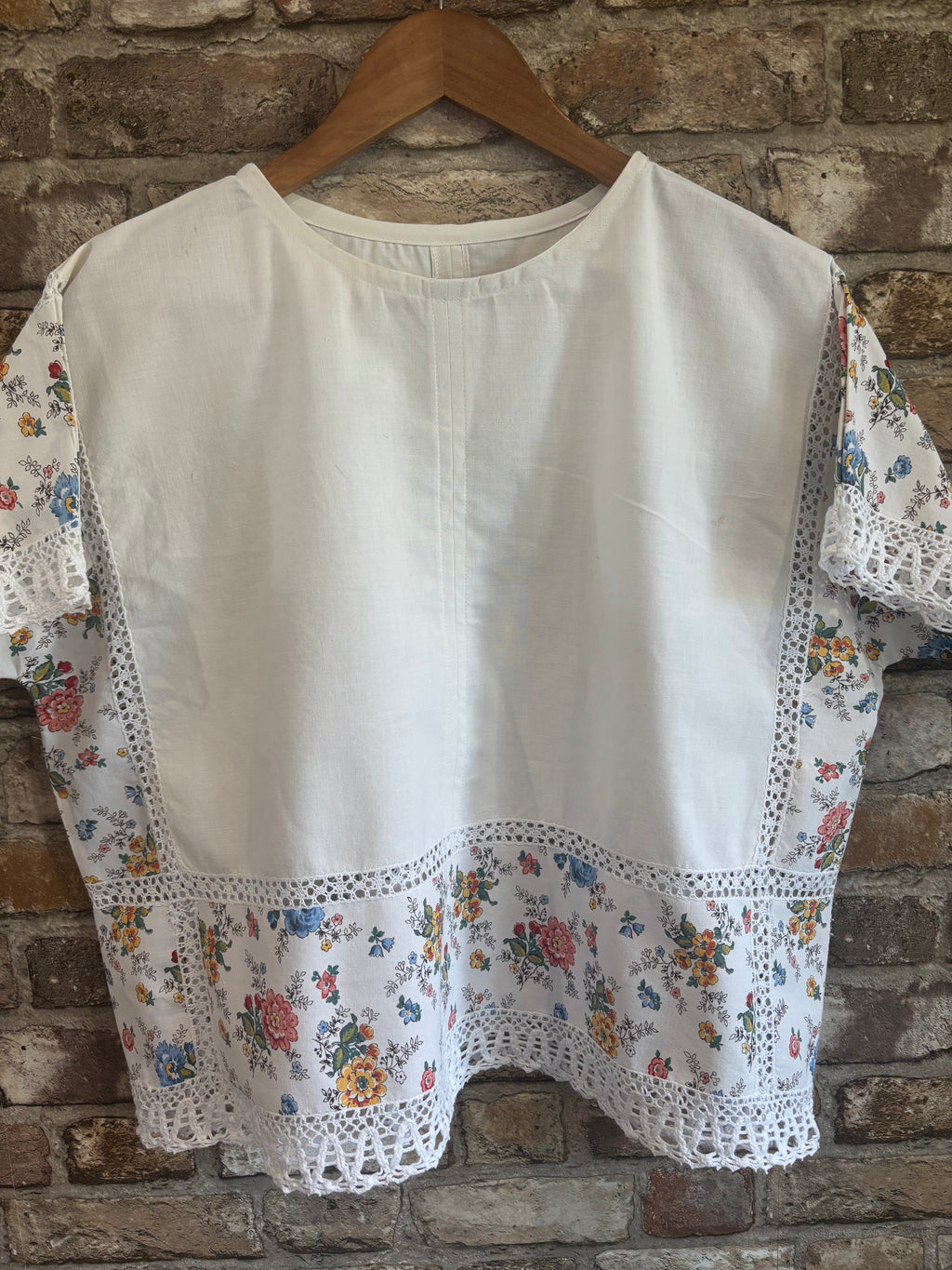 Vintage Tablecloth Top with Crochet Inserts – One of a Kind