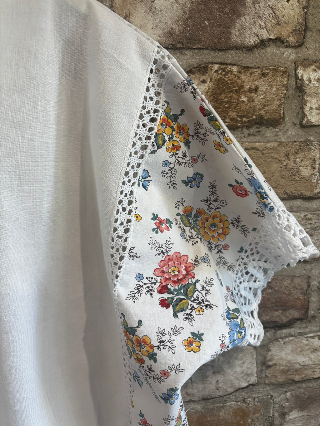 Vintage Tablecloth Top with Crochet Inserts – One of a Kind