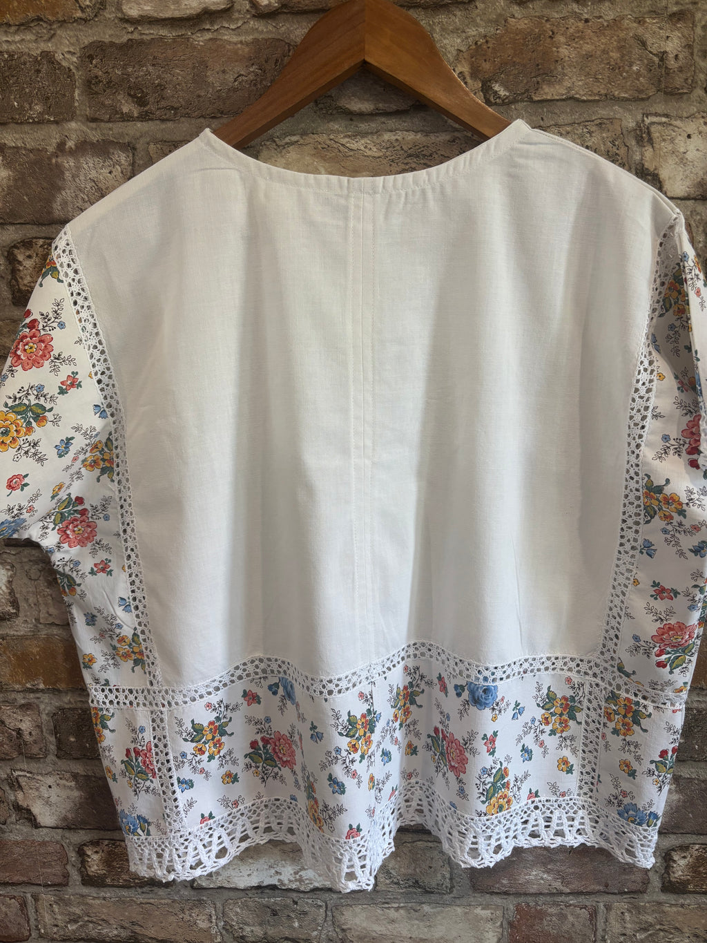 Vintage Tablecloth Top with Crochet Inserts – One of a Kind