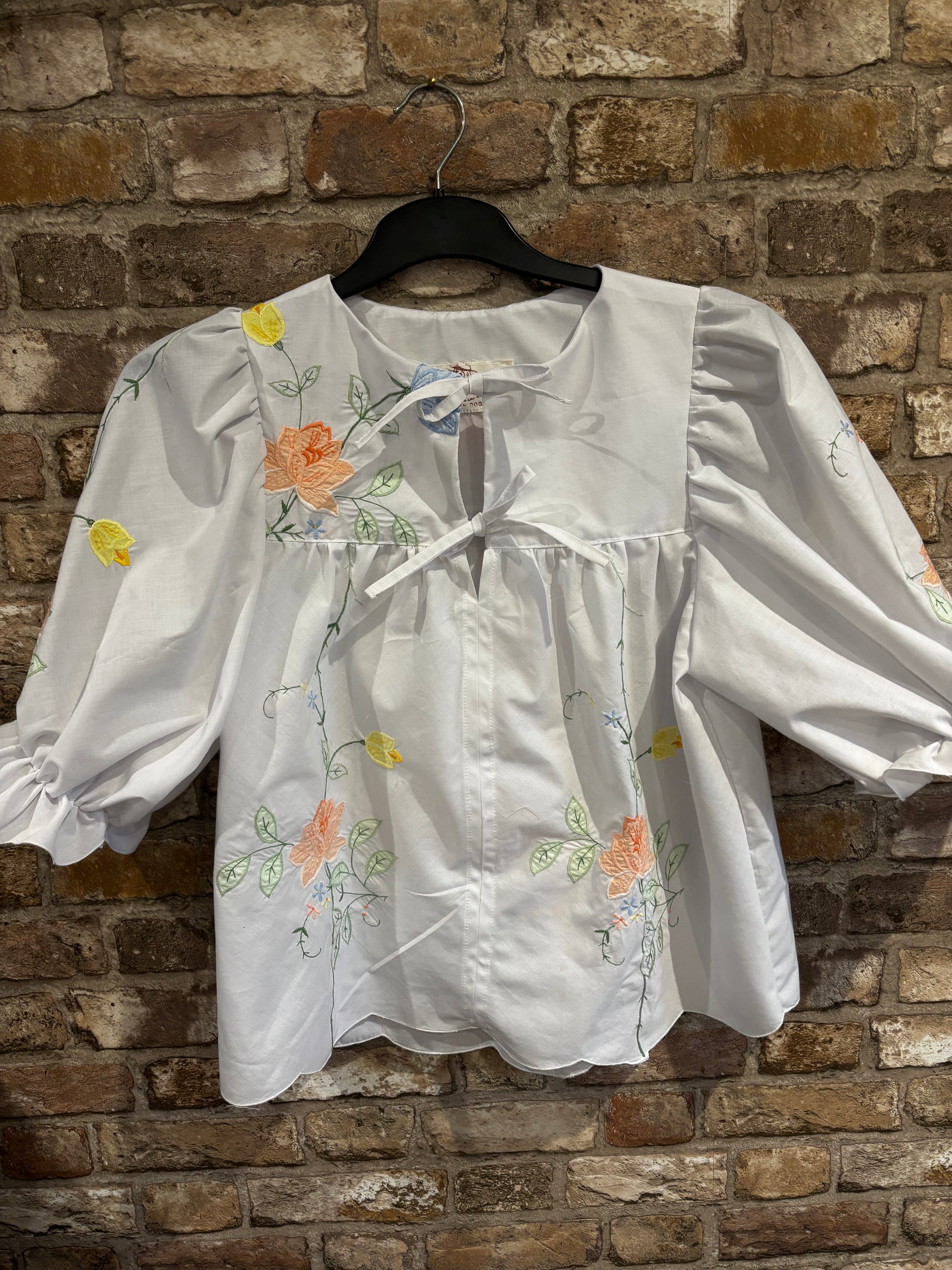 Dottie Blouse with Pastel Floral Appliqué