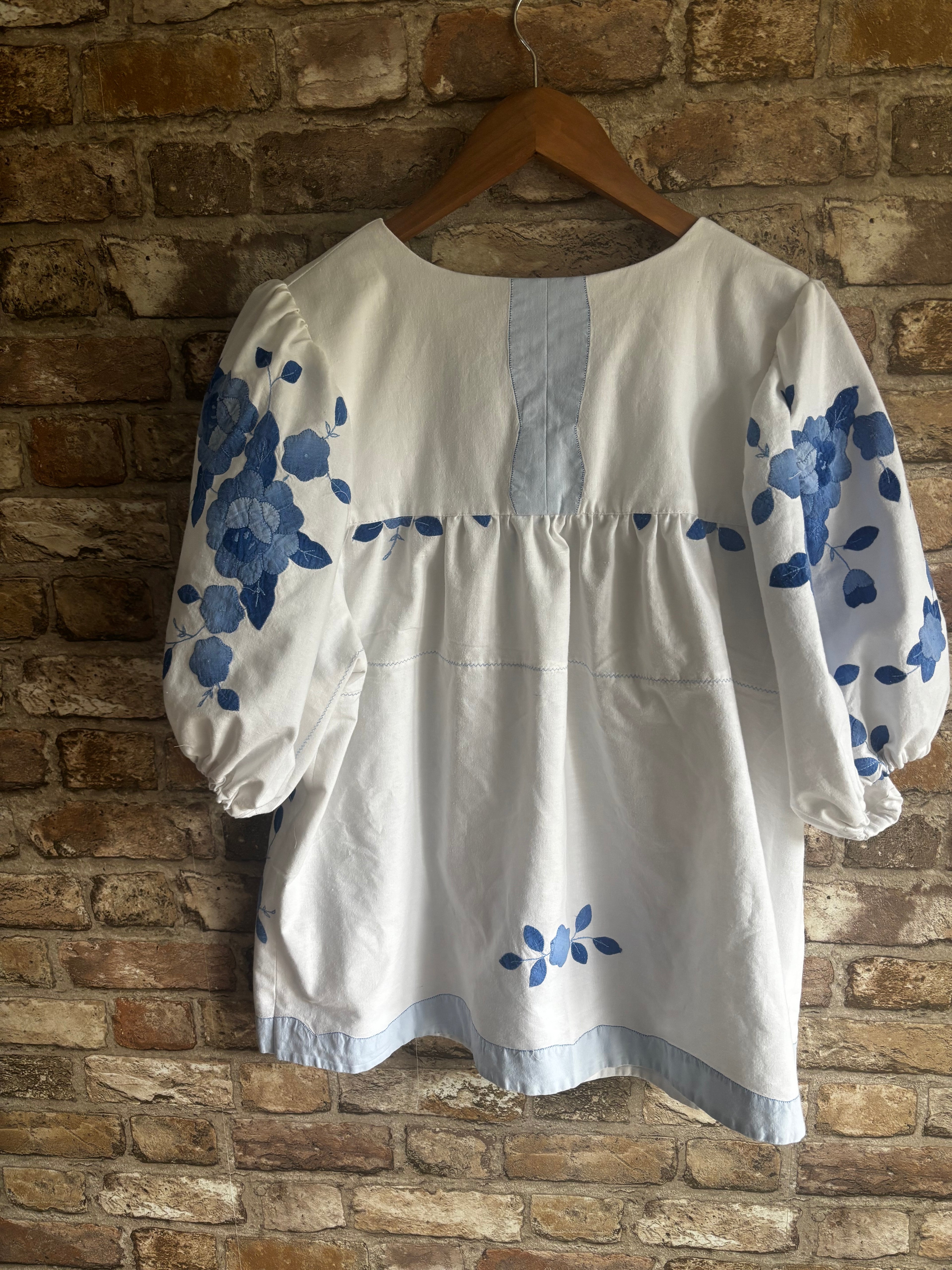Applique Blue Floral Dottie Blouse