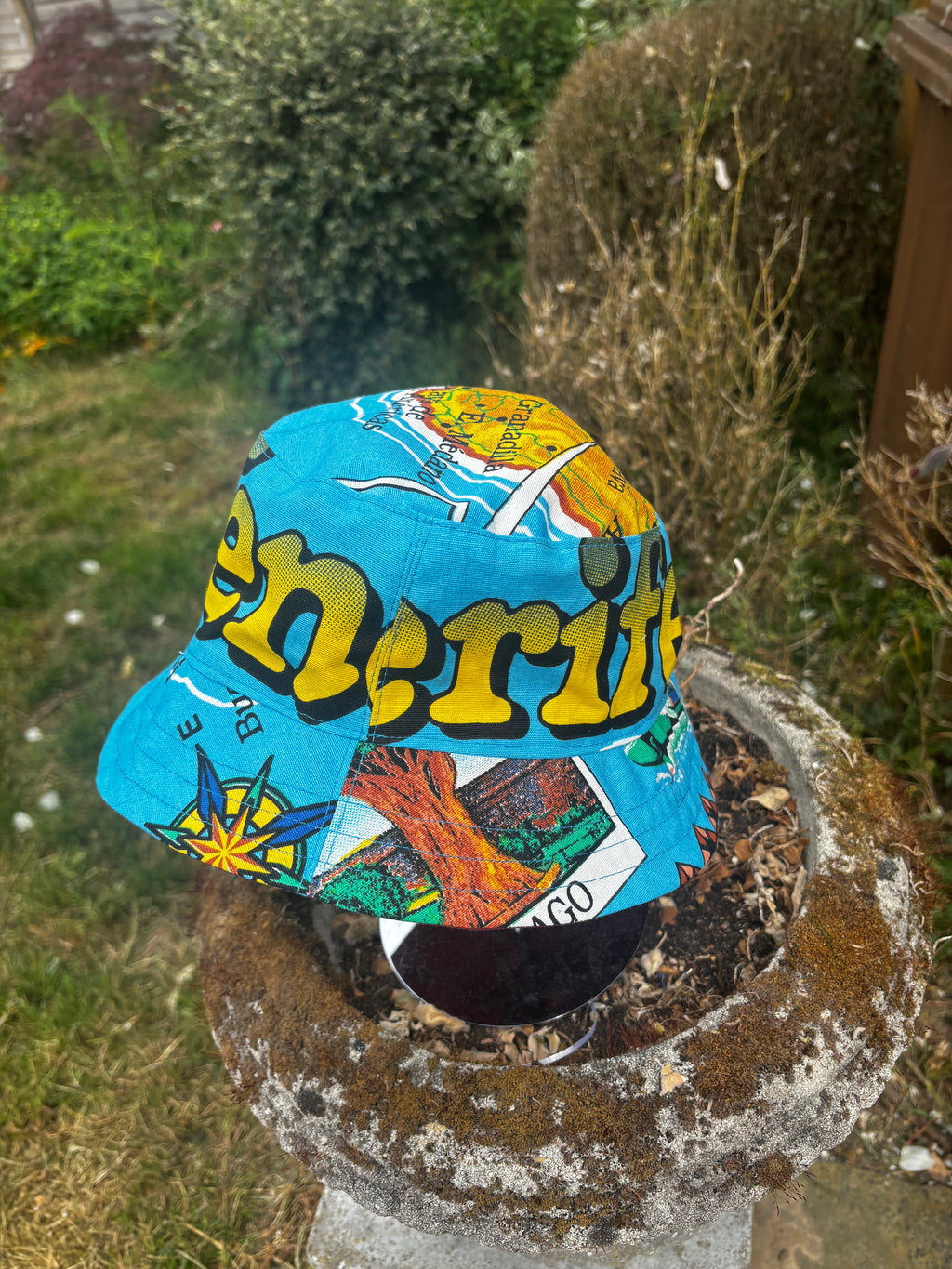 Tenerife Upcycled Tea Towel Bucket Hat