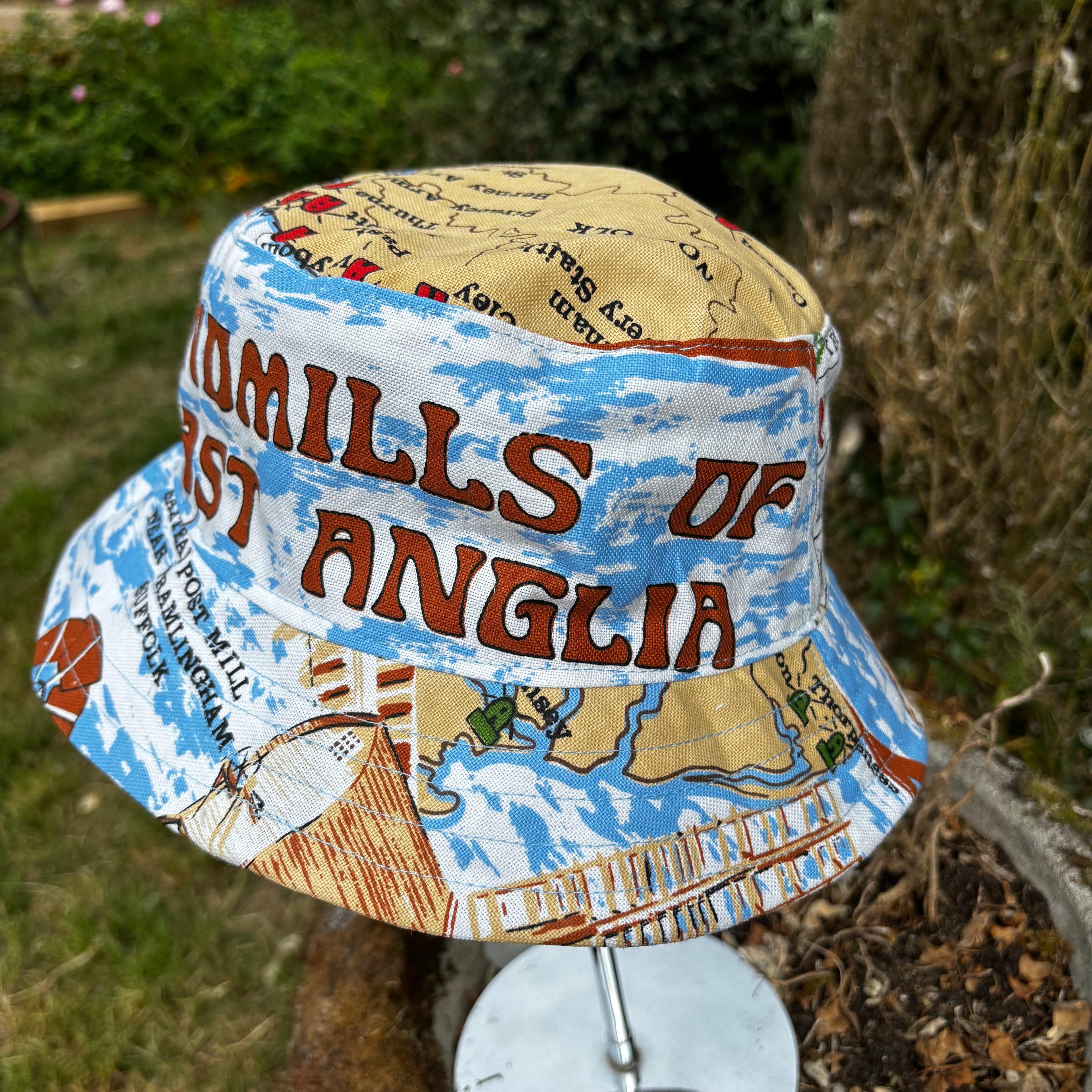Windmills of East Anglia Upcycled Vintage Tea Towel Bucket Hat