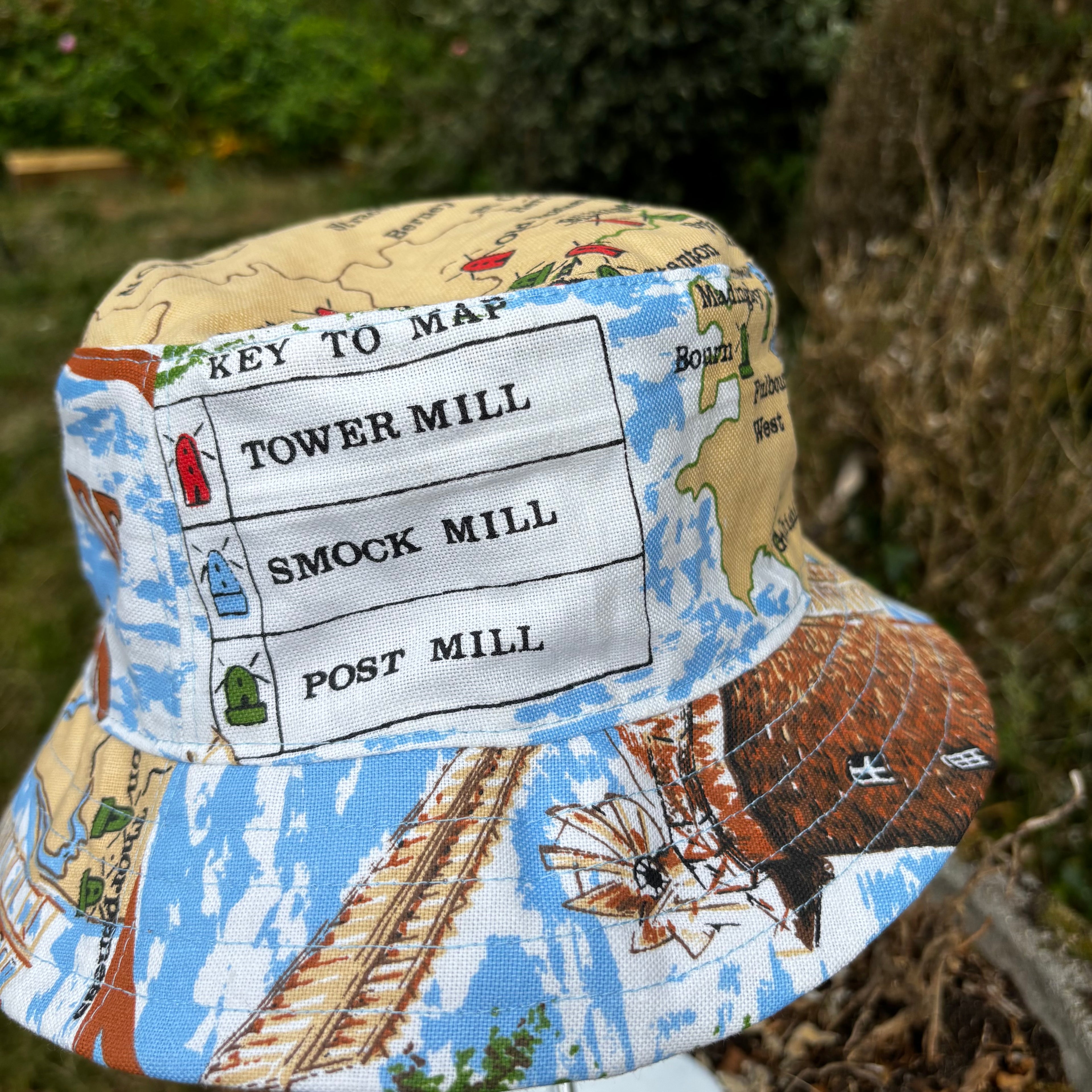 Windmills of East Anglia Upcycled Vintage Tea Towel Bucket Hat