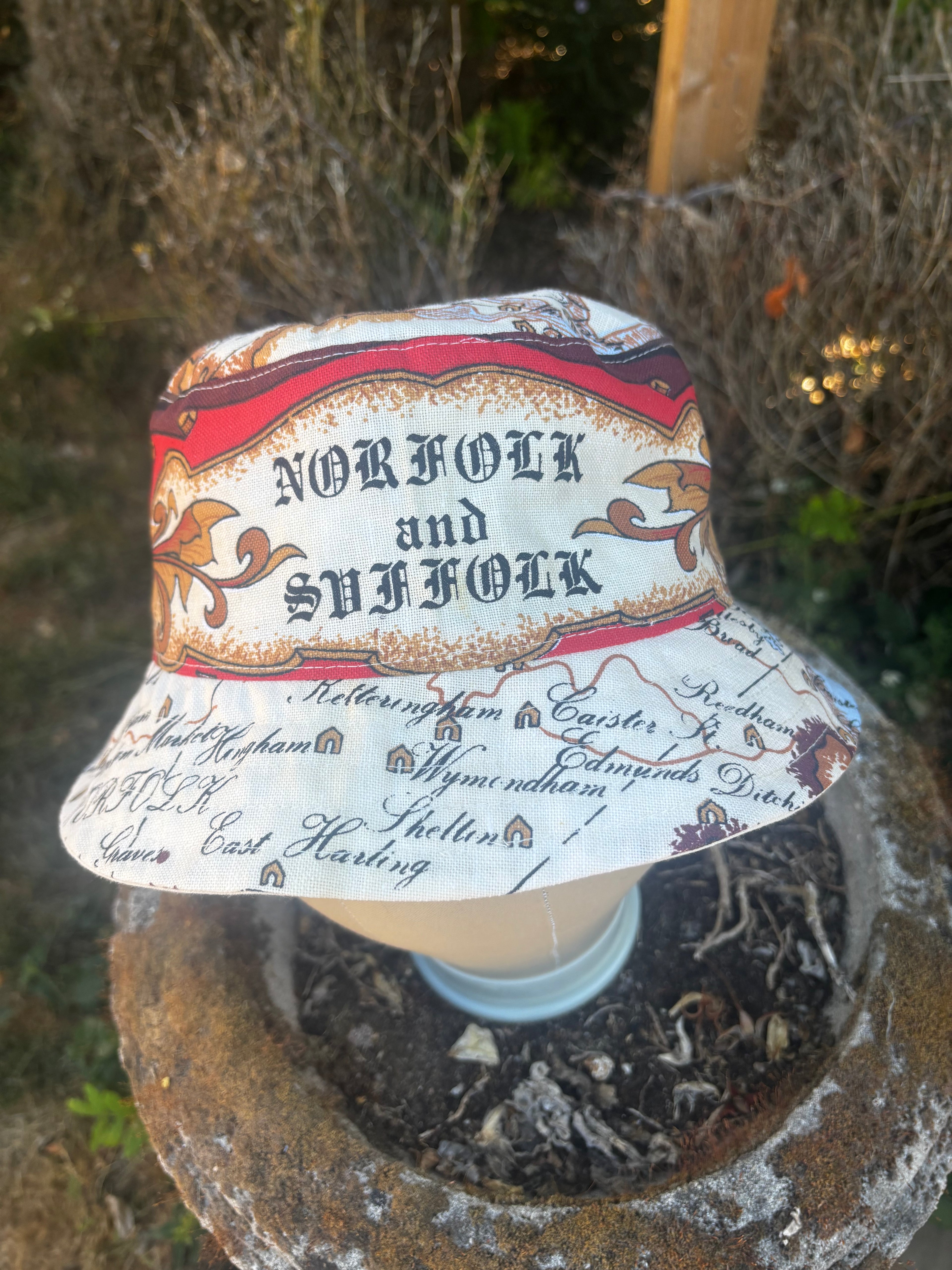New In Upcycled Vintage Tea Towel Bucket Hat