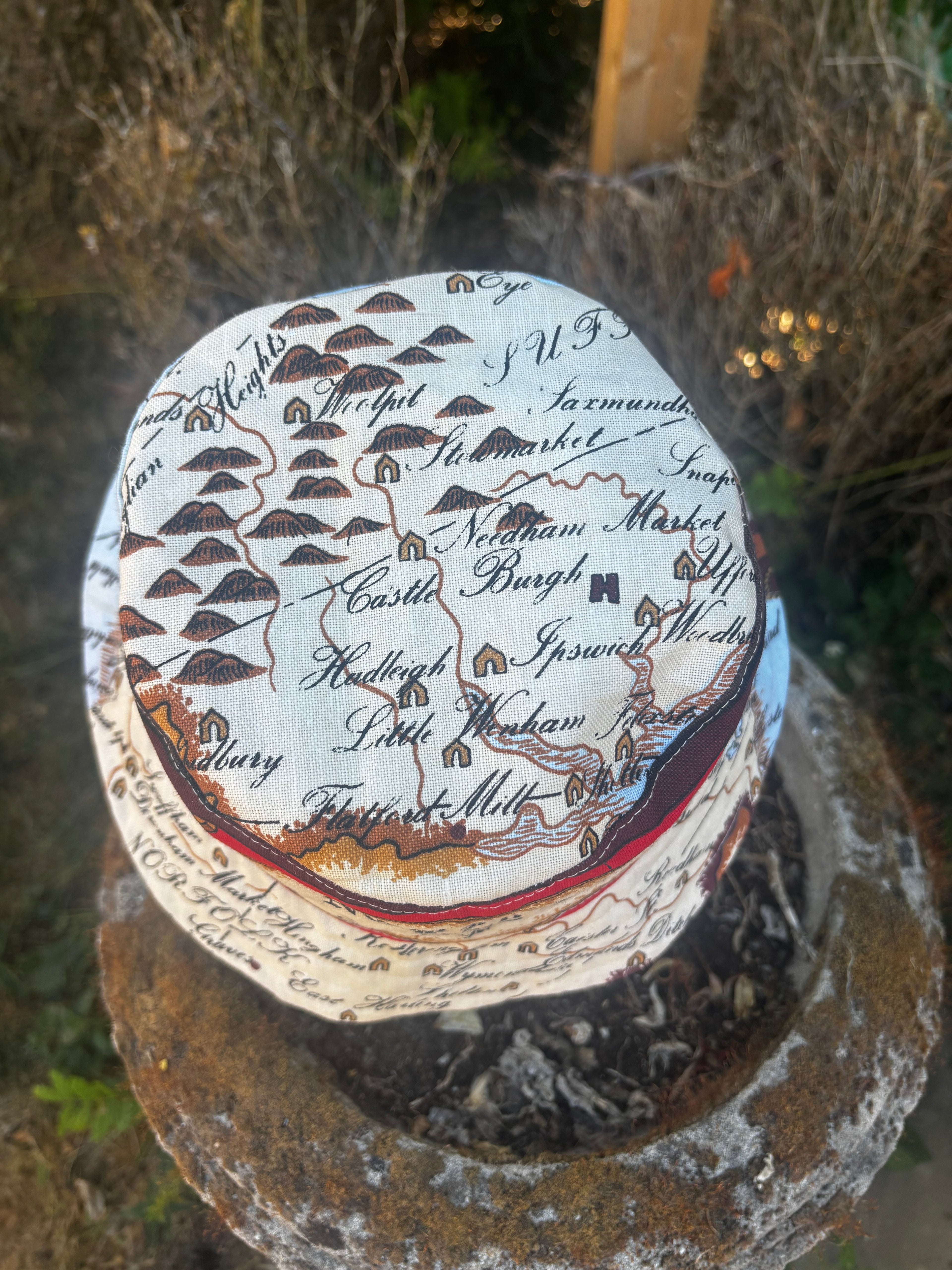 New In Upcycled Vintage Tea Towel Bucket Hat