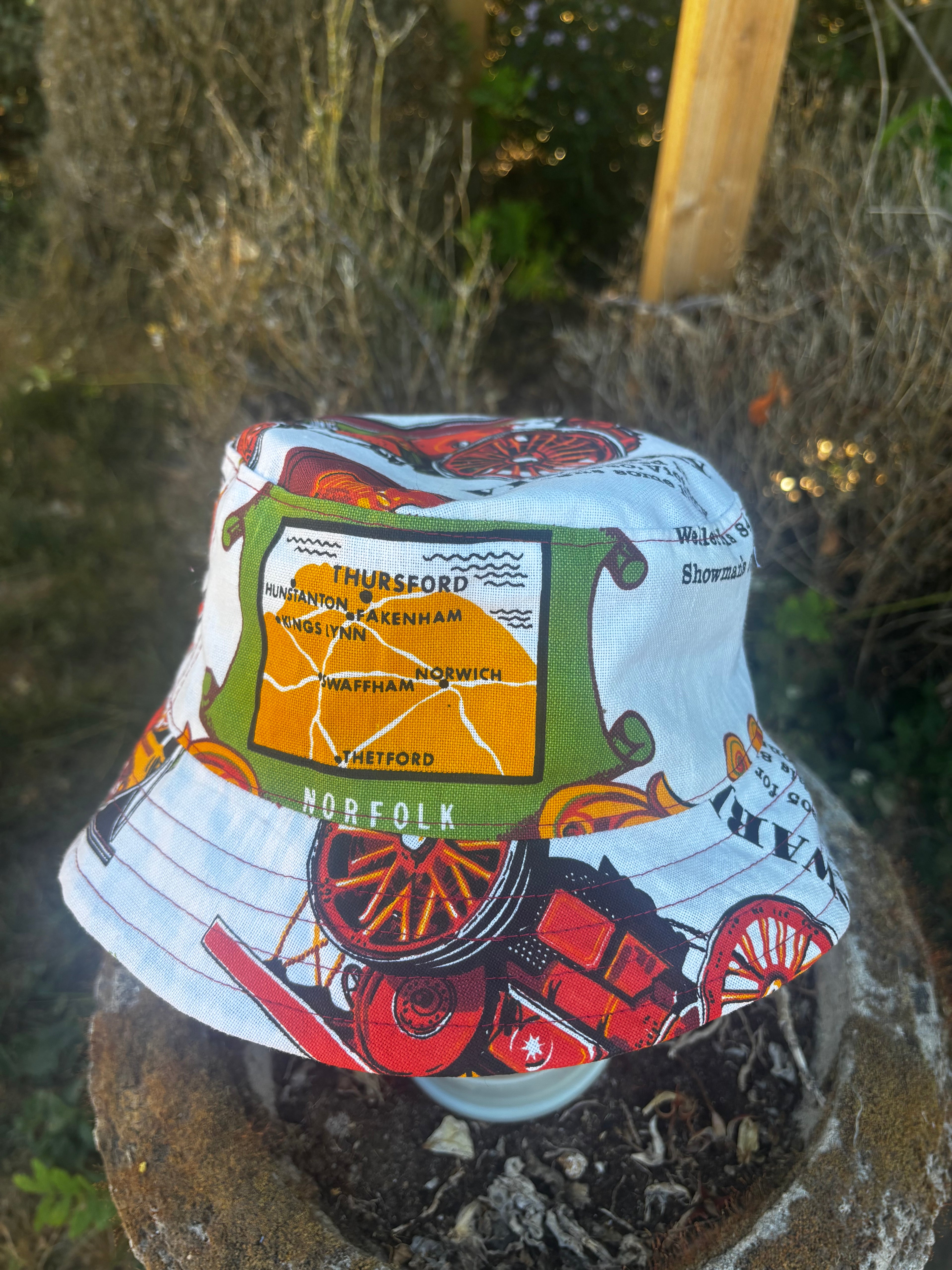 New In Upcycled Vintage Tea Towel Bucket Hat