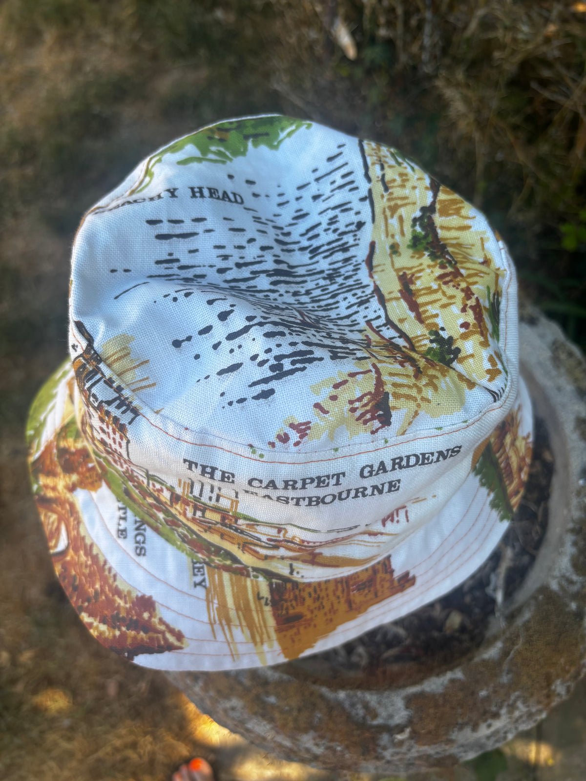 New In Upcycled Vintage Tea Towel Bucket Hat