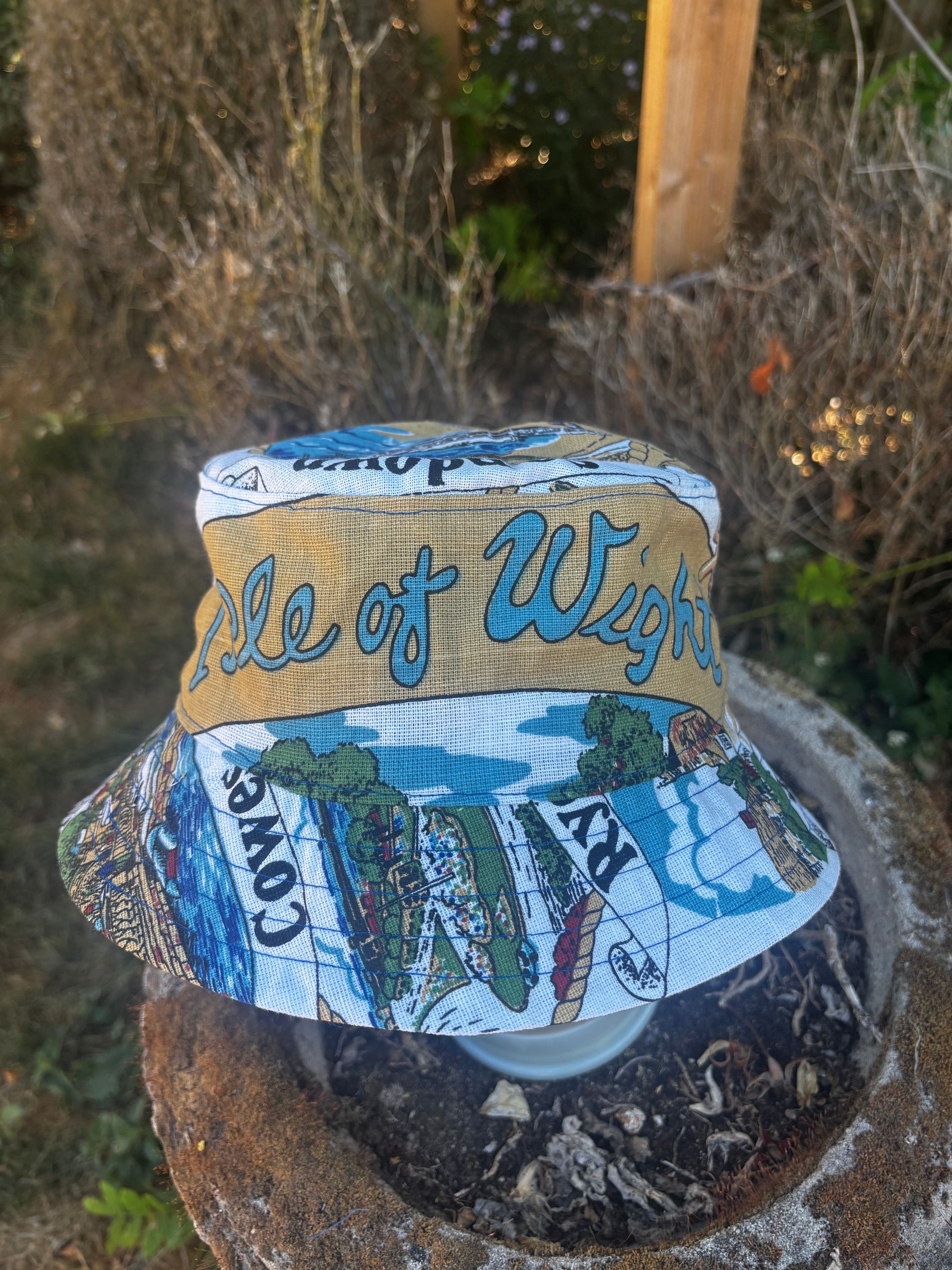 New In Upcycled Vintage Tea Towel Bucket Hat