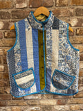 Hand Pieced Quilted Upcycled Gilet in Shades of Blue