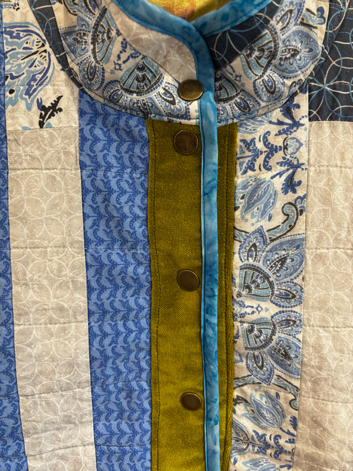 Hand Pieced Quilted Upcycled Gilet in Shades of Blue