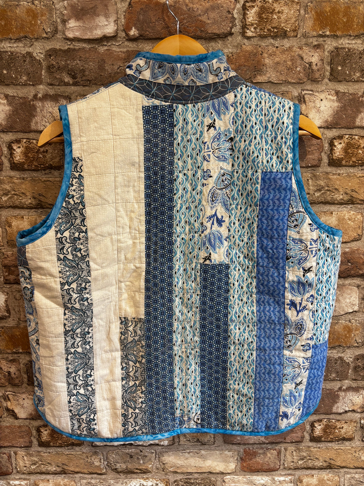 Hand Pieced Quilted Upcycled Gilet in Shades of Blue