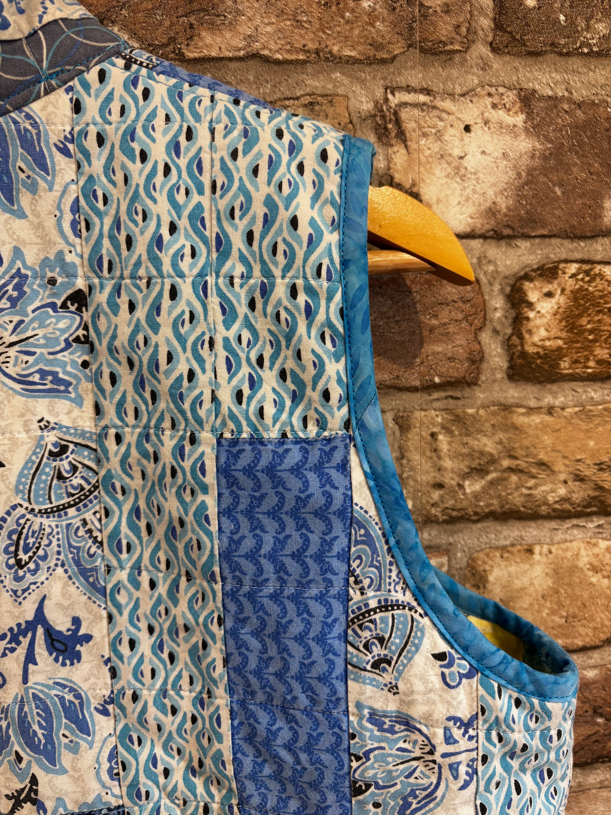 Hand Pieced Quilted Upcycled Gilet in Shades of Blue