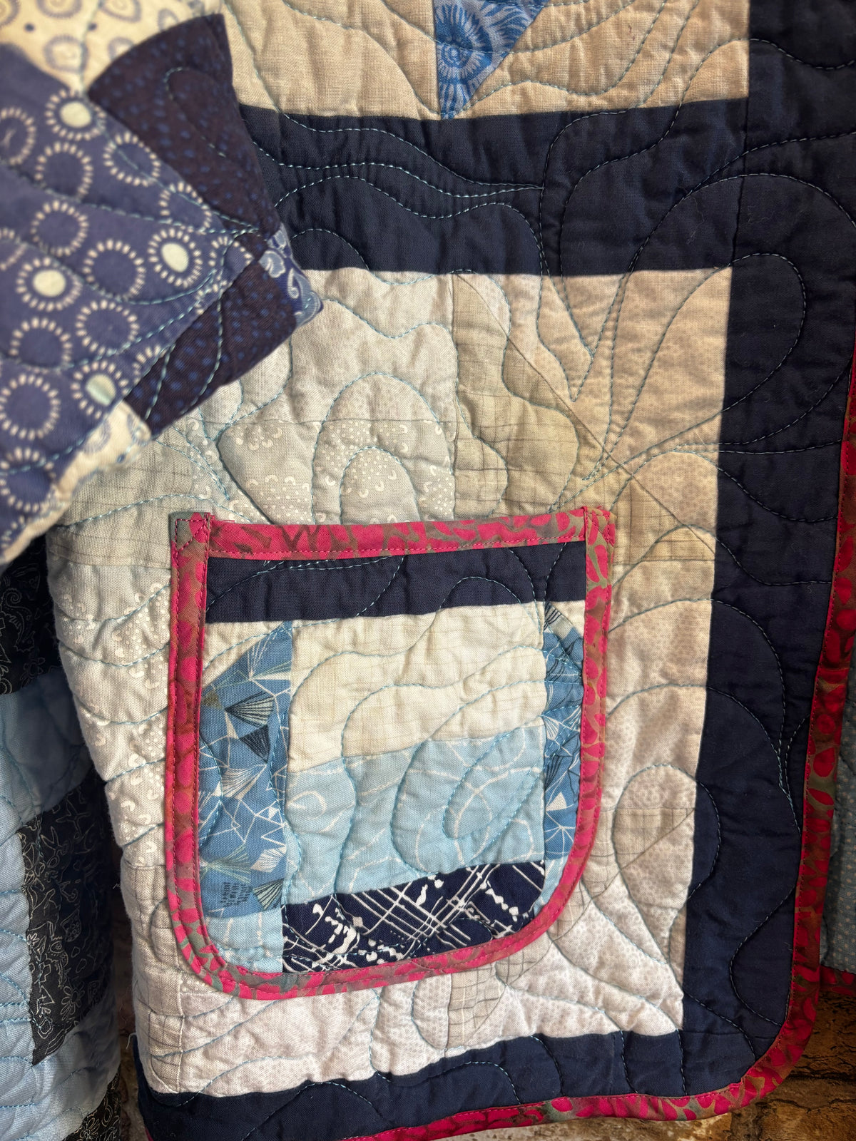 Upcycled Quilted Jacket in Shades of Blue