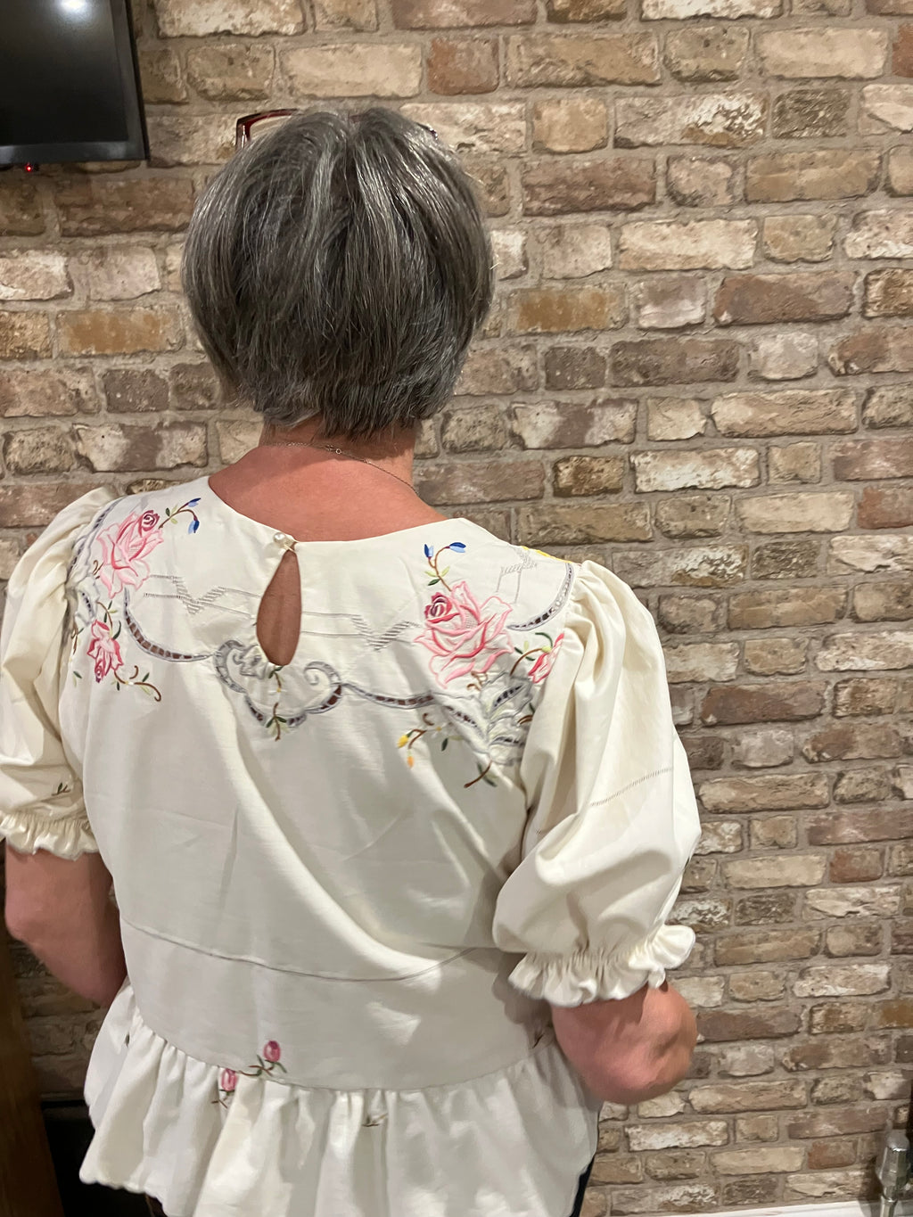 Upcycled puff sleeve blouse