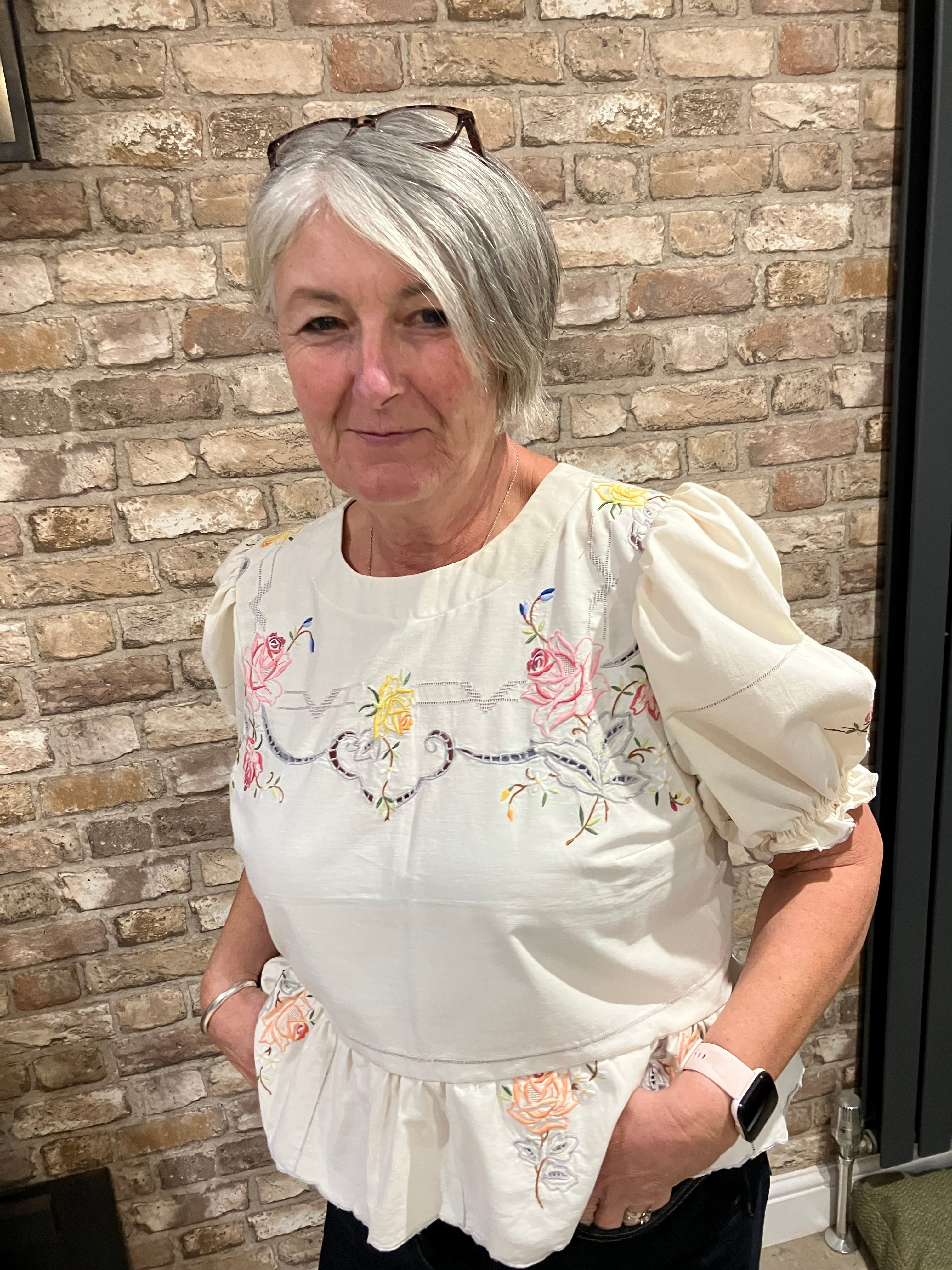 Upcycled puff sleeve blouse