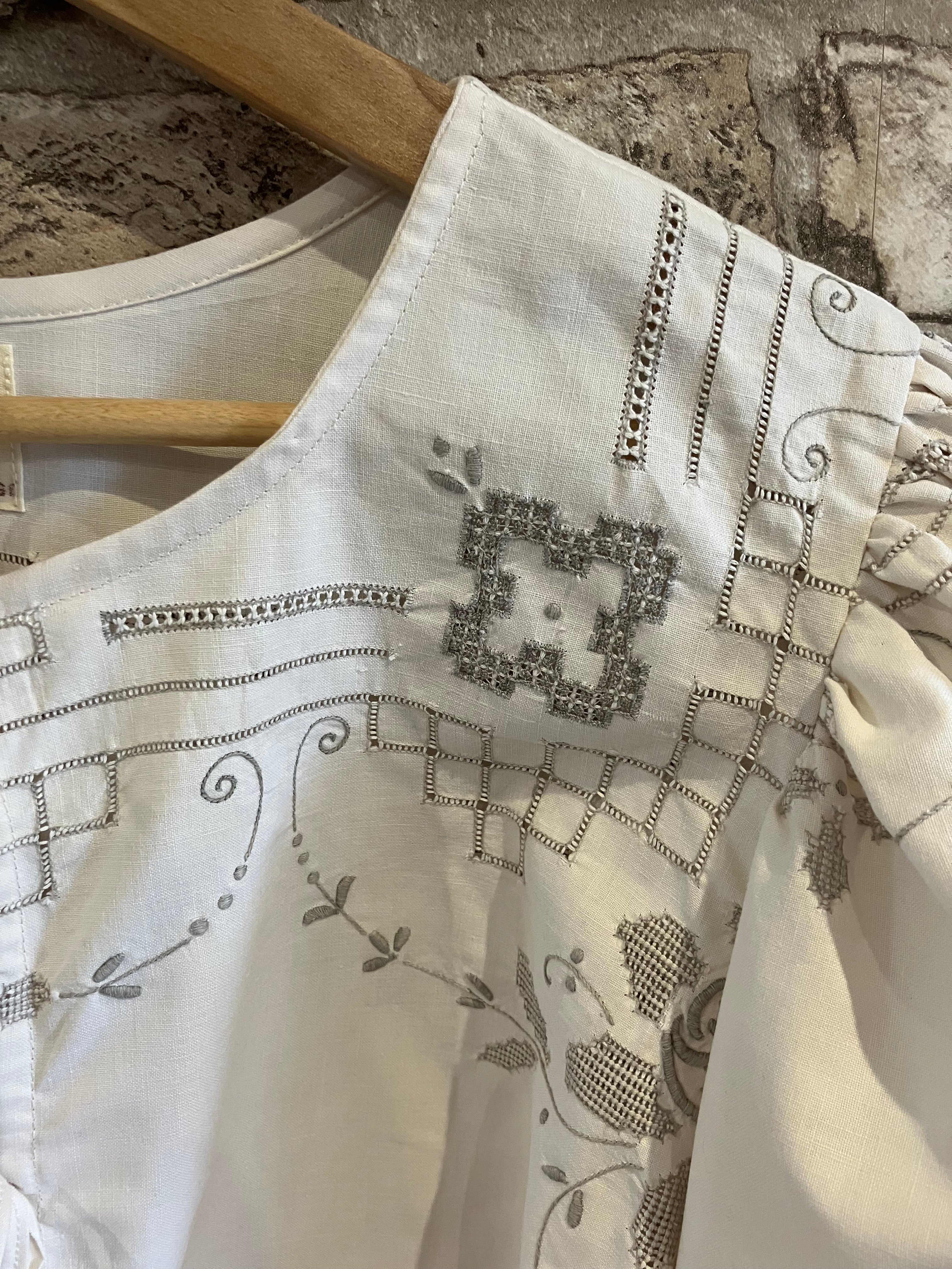 Upcycled Puff Sleeve Tie Front Blouse