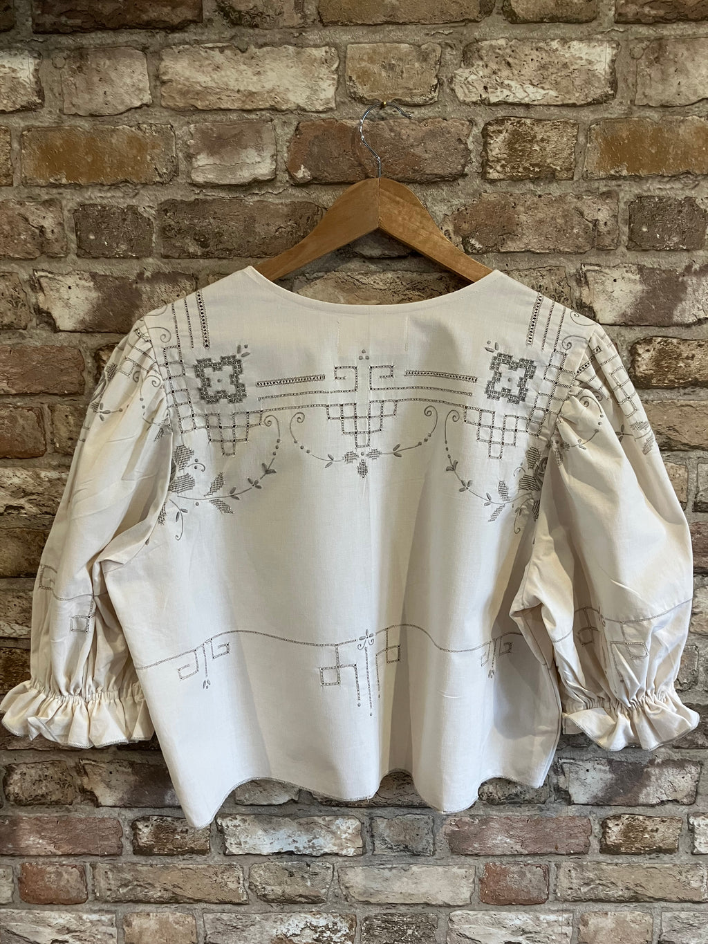 Upcycled Puff Sleeve Tie Front Blouse