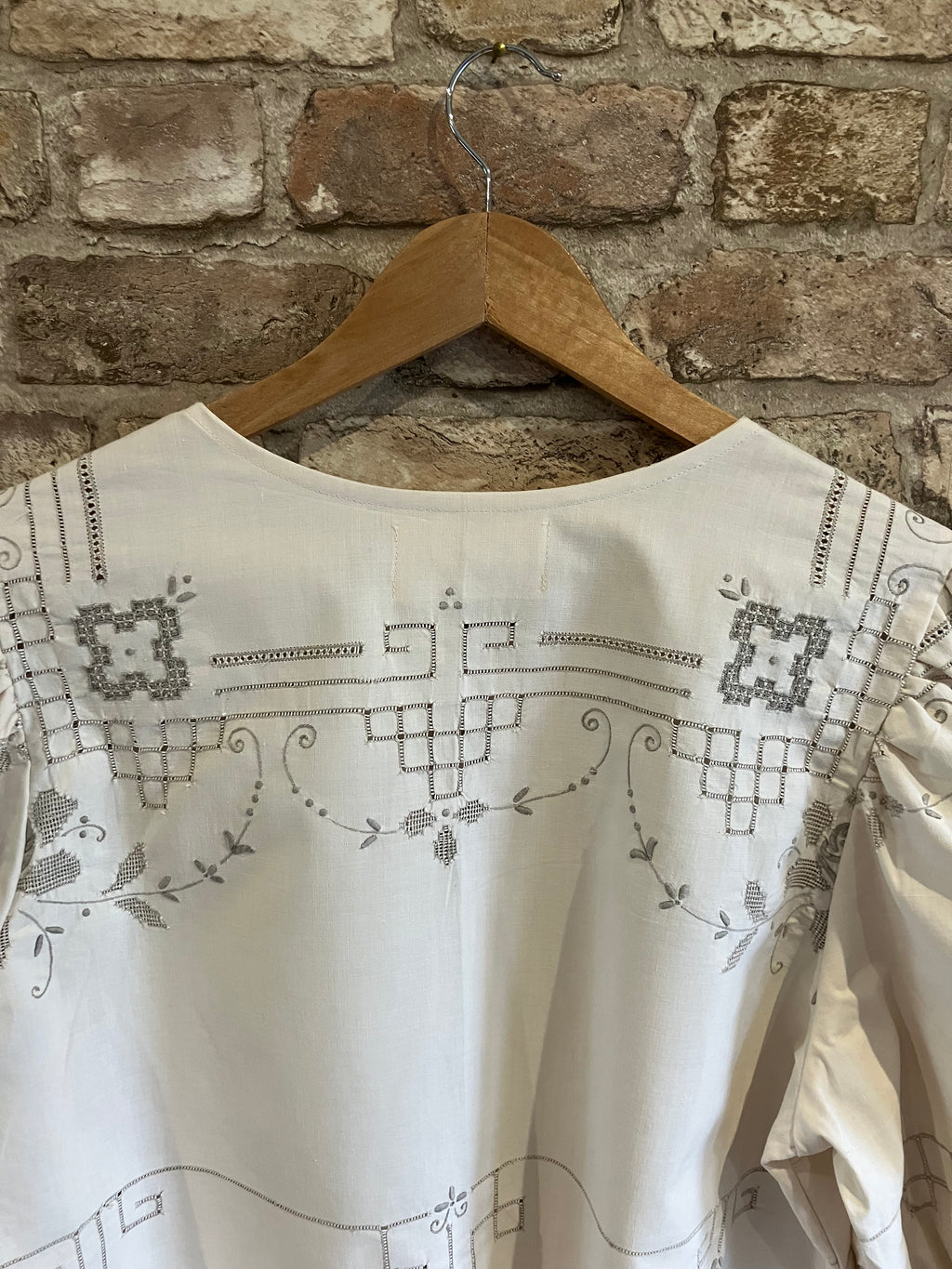 Upcycled Puff Sleeve Tie Front Blouse