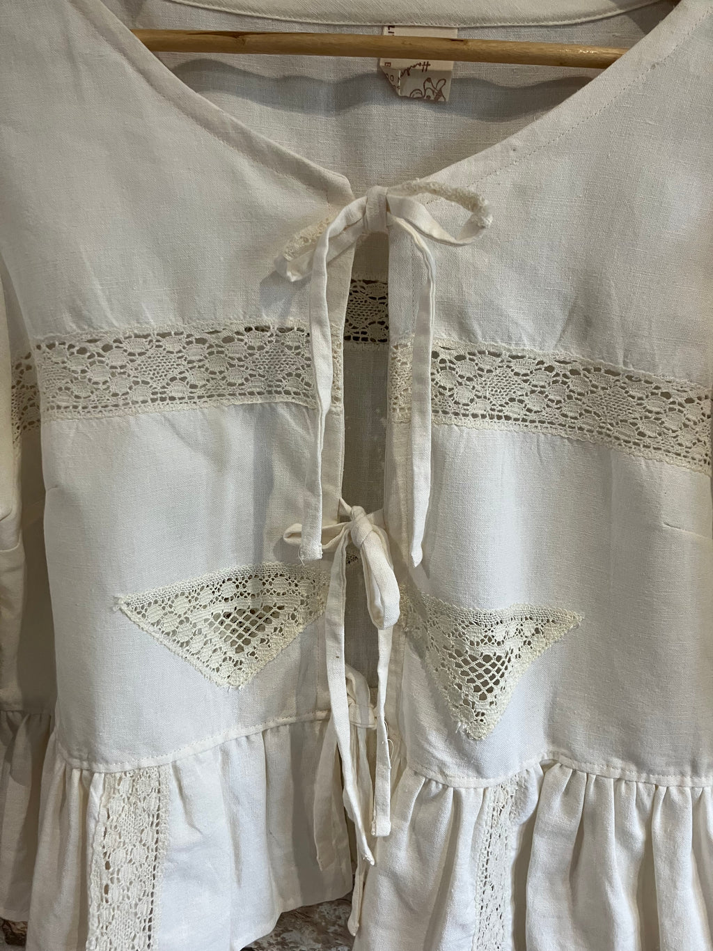 Upcycled One of a Kind Puff Sleeve Tie Front Peplum Blouse