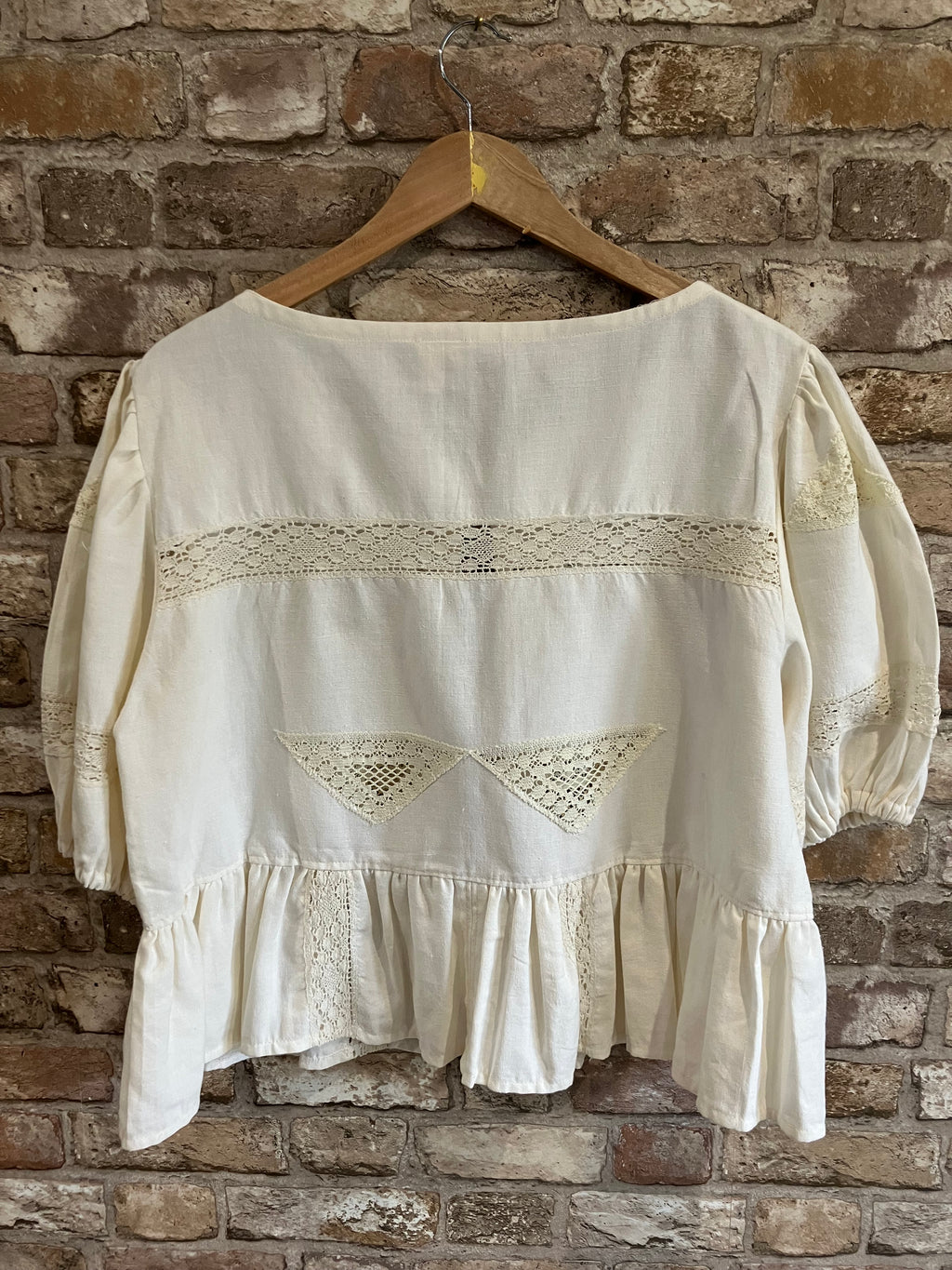 Upcycled One of a Kind Puff Sleeve Tie Front Peplum Blouse