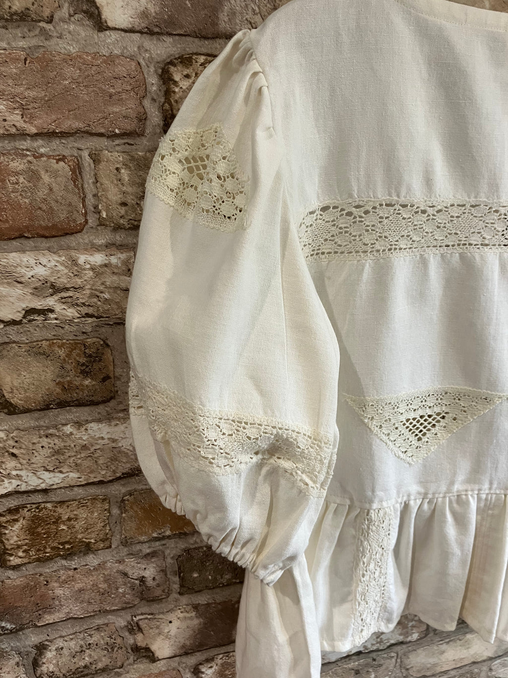 Upcycled One of a Kind Puff Sleeve Tie Front Peplum Blouse