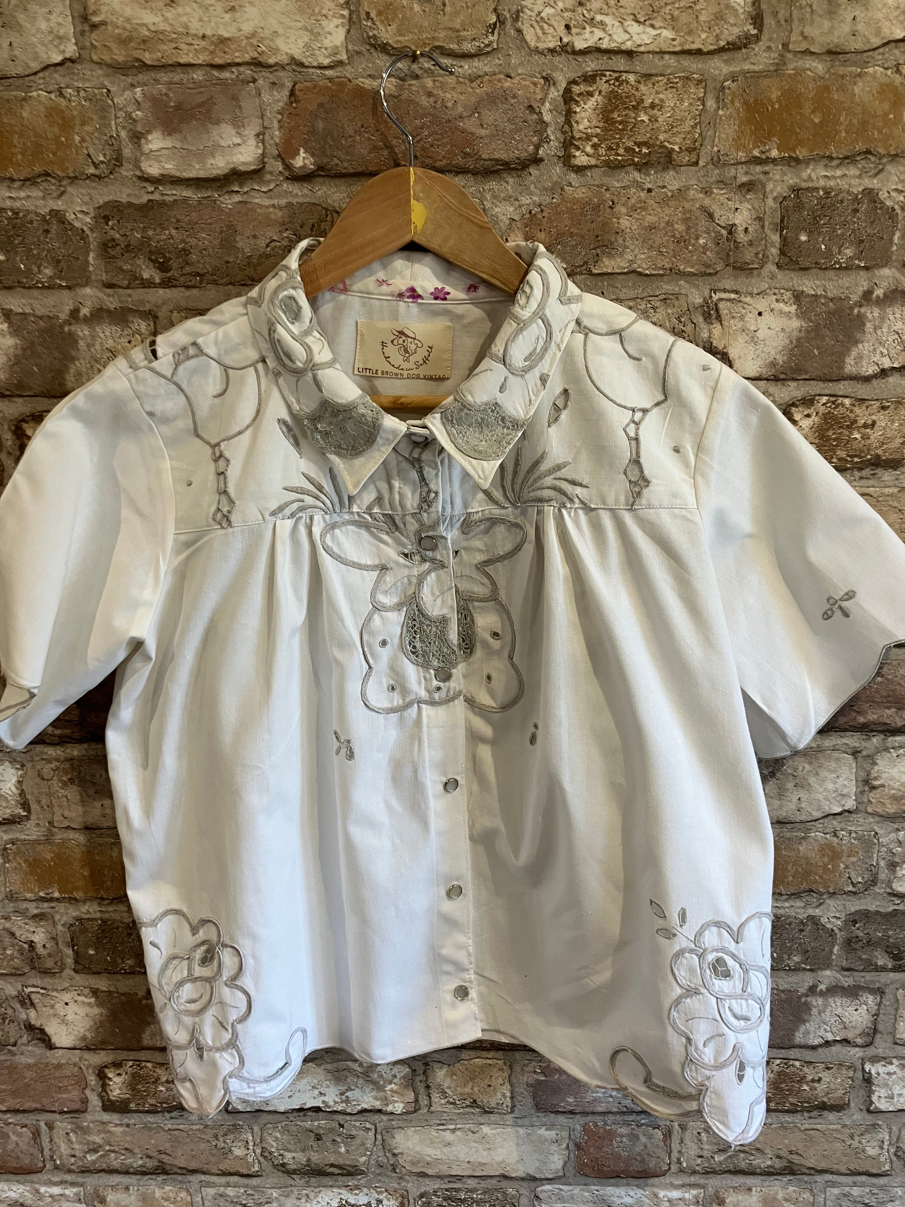 Upcycled One of Kind Short Sleeve Blouse