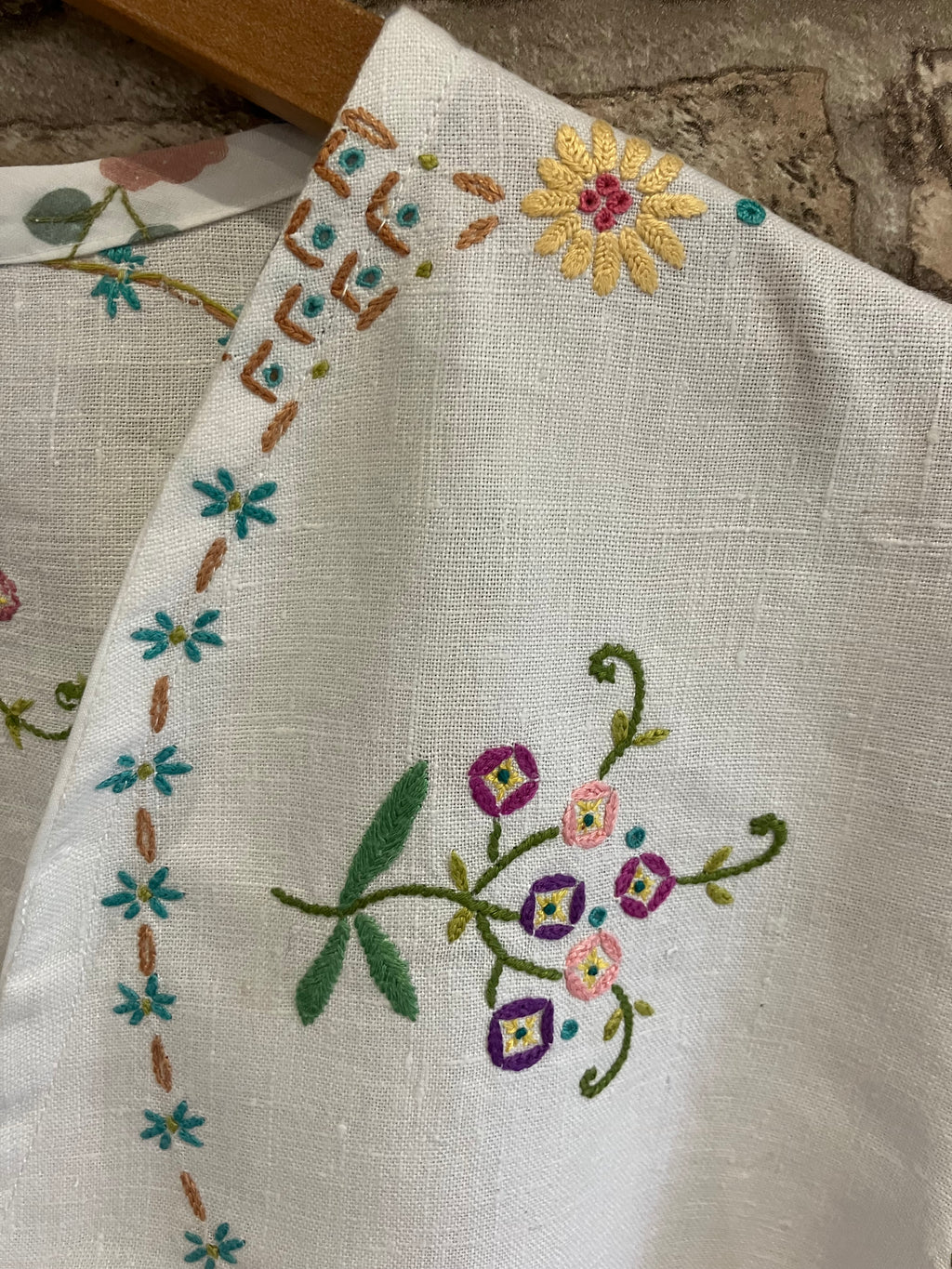 Vintage Embroidered Tie Front Blouse XL