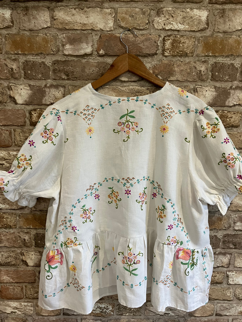 Vintage Embroidered Tie Front Blouse XL