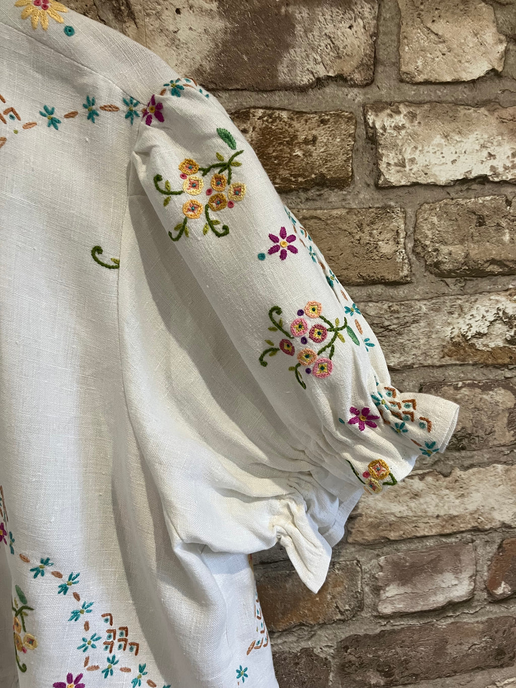 Vintage Embroidered Tie Front Blouse XL