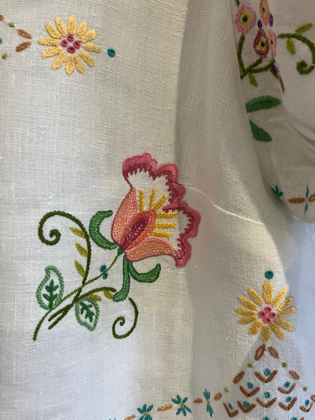 Vintage Embroidered Tie Front Blouse XL